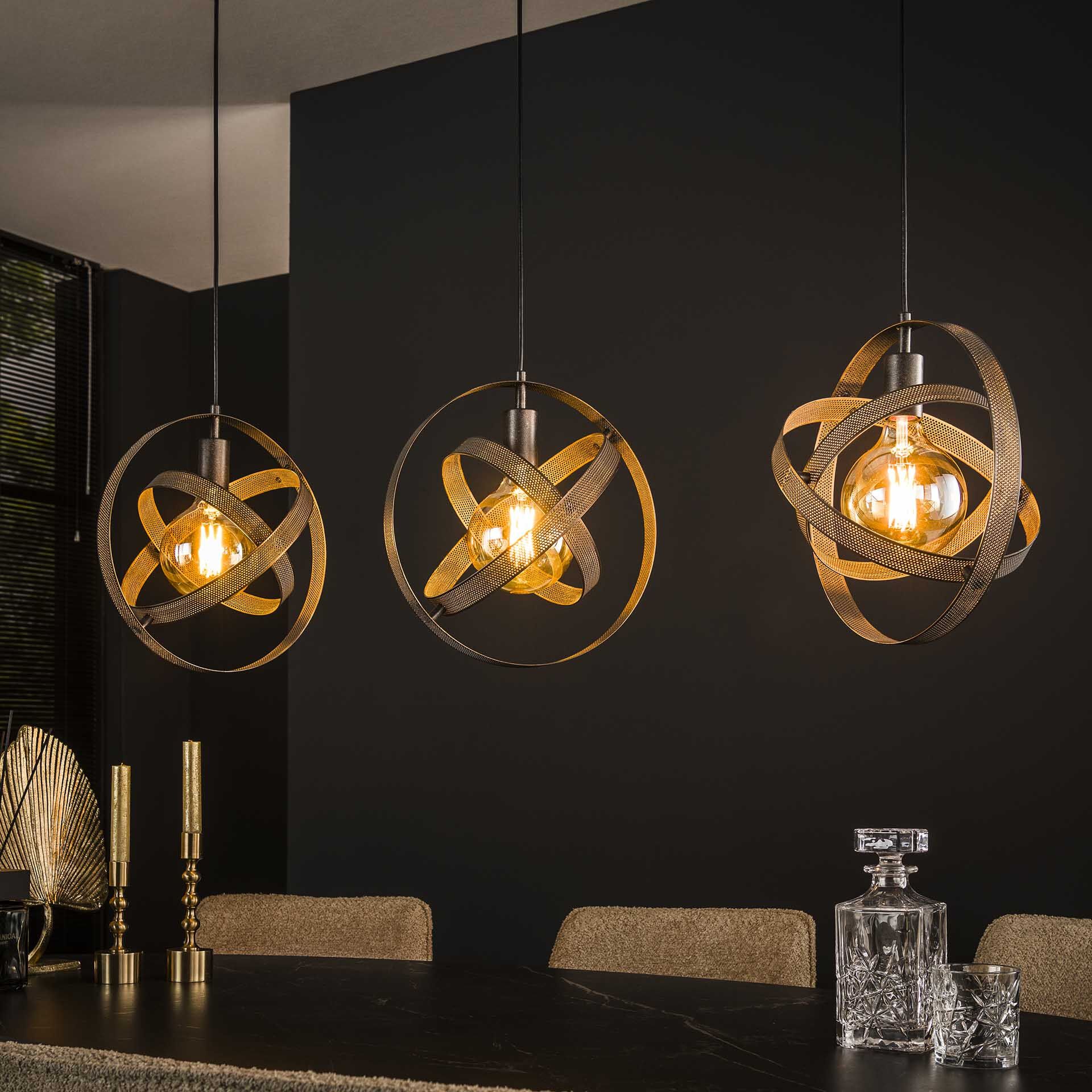 LifestyleFurn Hanglamp Brando – Strakke 3‑lampen in Artic Zwart