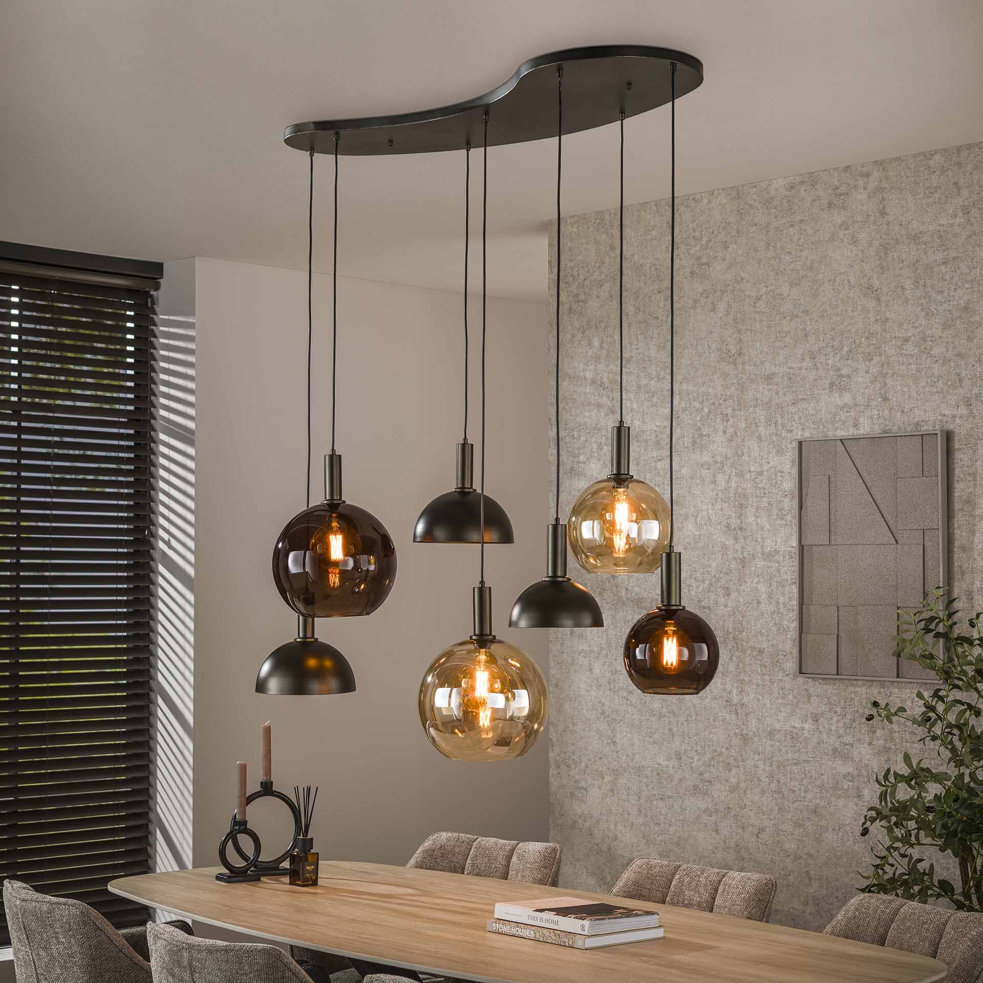 LifestyleFurn Hanglamp Jocelyn – Elegante glazen en metalen clusterlamp in Sienna bruin