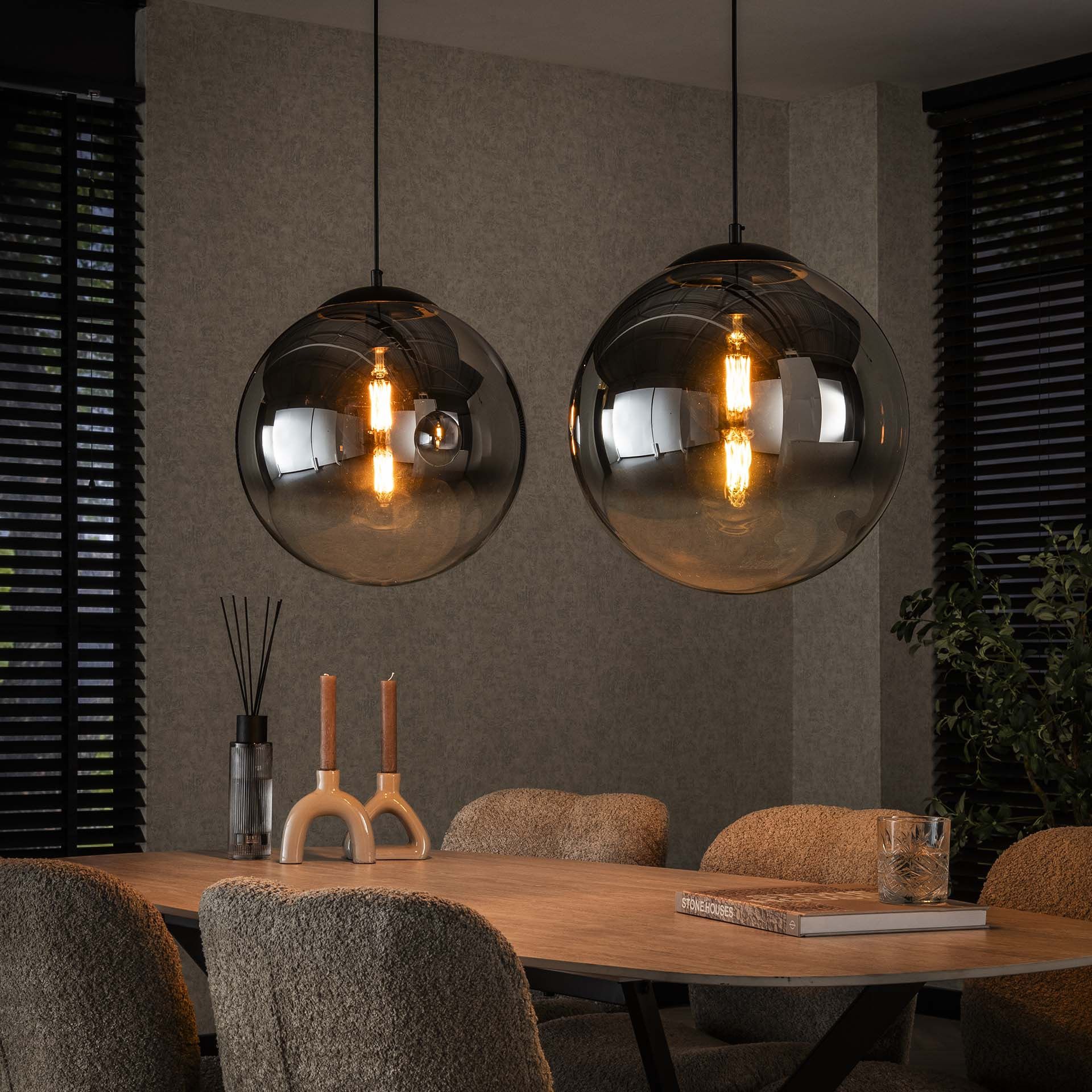 LifestyleFurn Hanglamp Nida Glas – Minimalistische 2‑lamp hanglamp in zwart