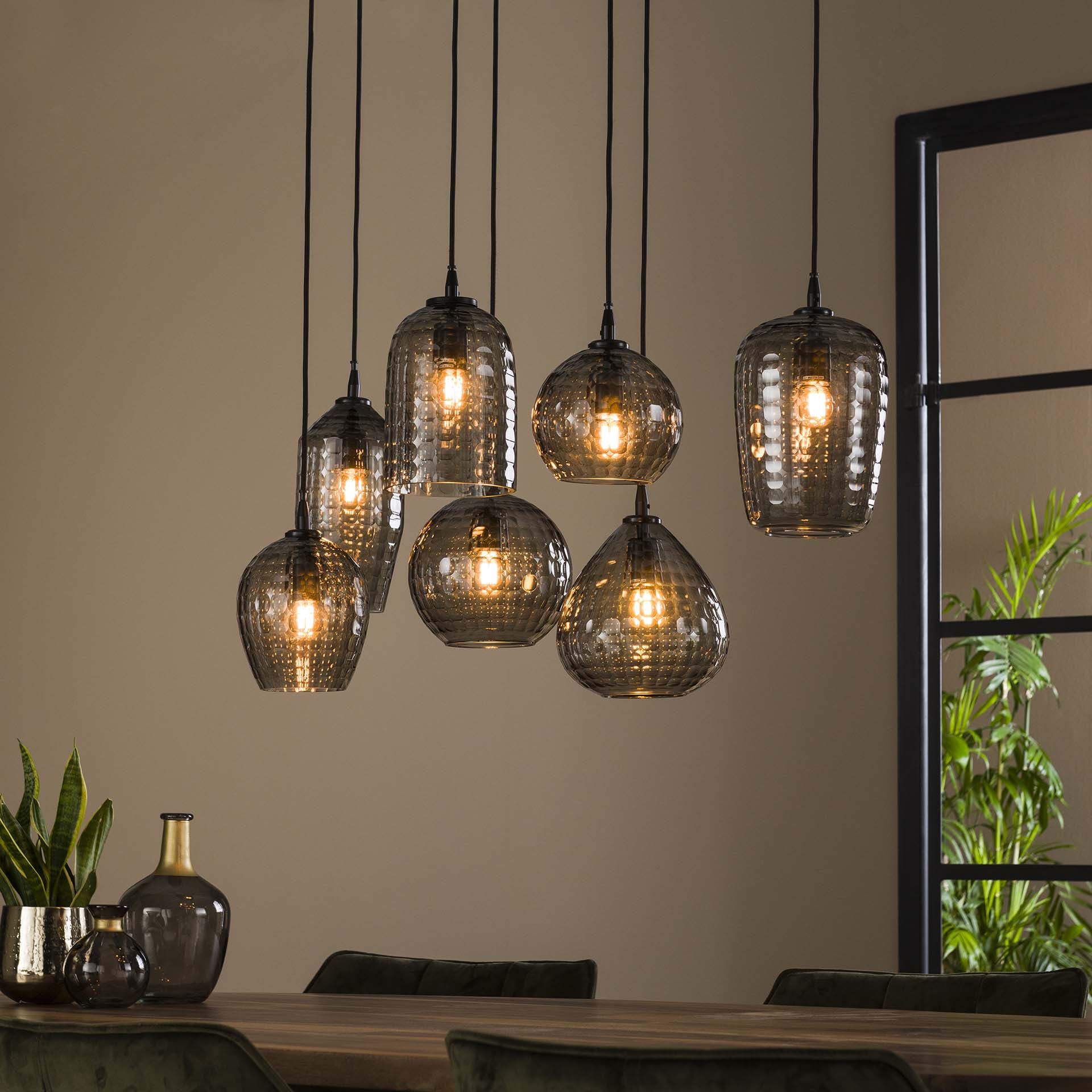 LifestyleFurn Hanglamp Reed 7‑lamps – Smoke Grey, stijlvolle en verstelbare hanglamp