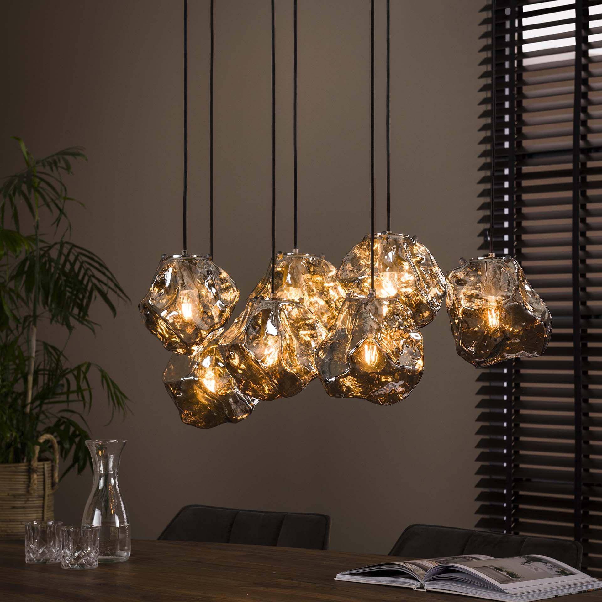LifestyleFurn Hanglamp Rock 7‑lamp – Verchroomde eye‑catcher voor een eigentijds interieur