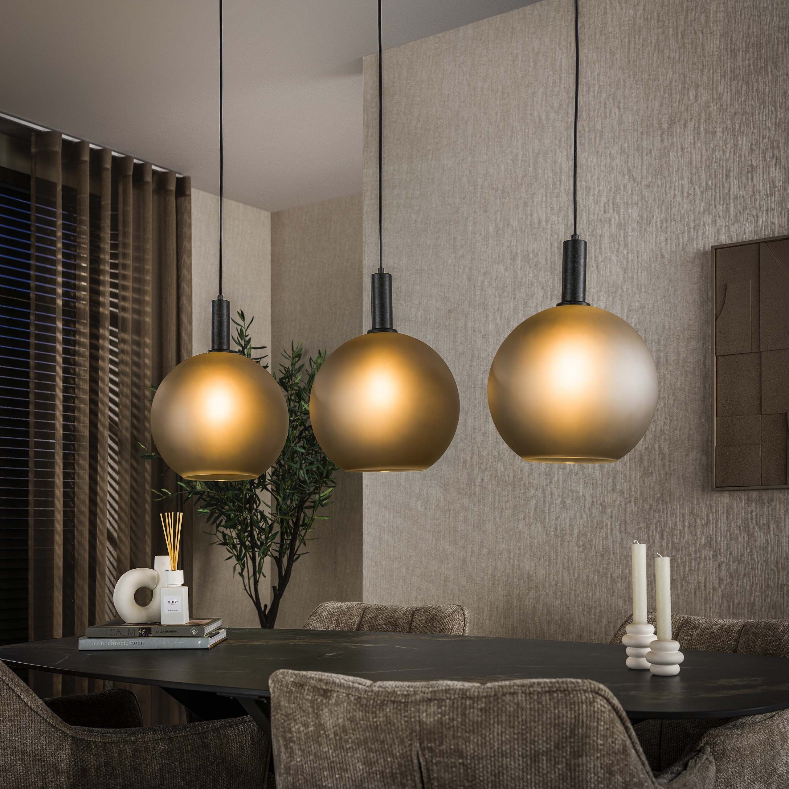 LifestyleFurn Hanglamp Vashon – Moderne 3‑lampen Hanglamp met Gezandstraald Glas in Grijs