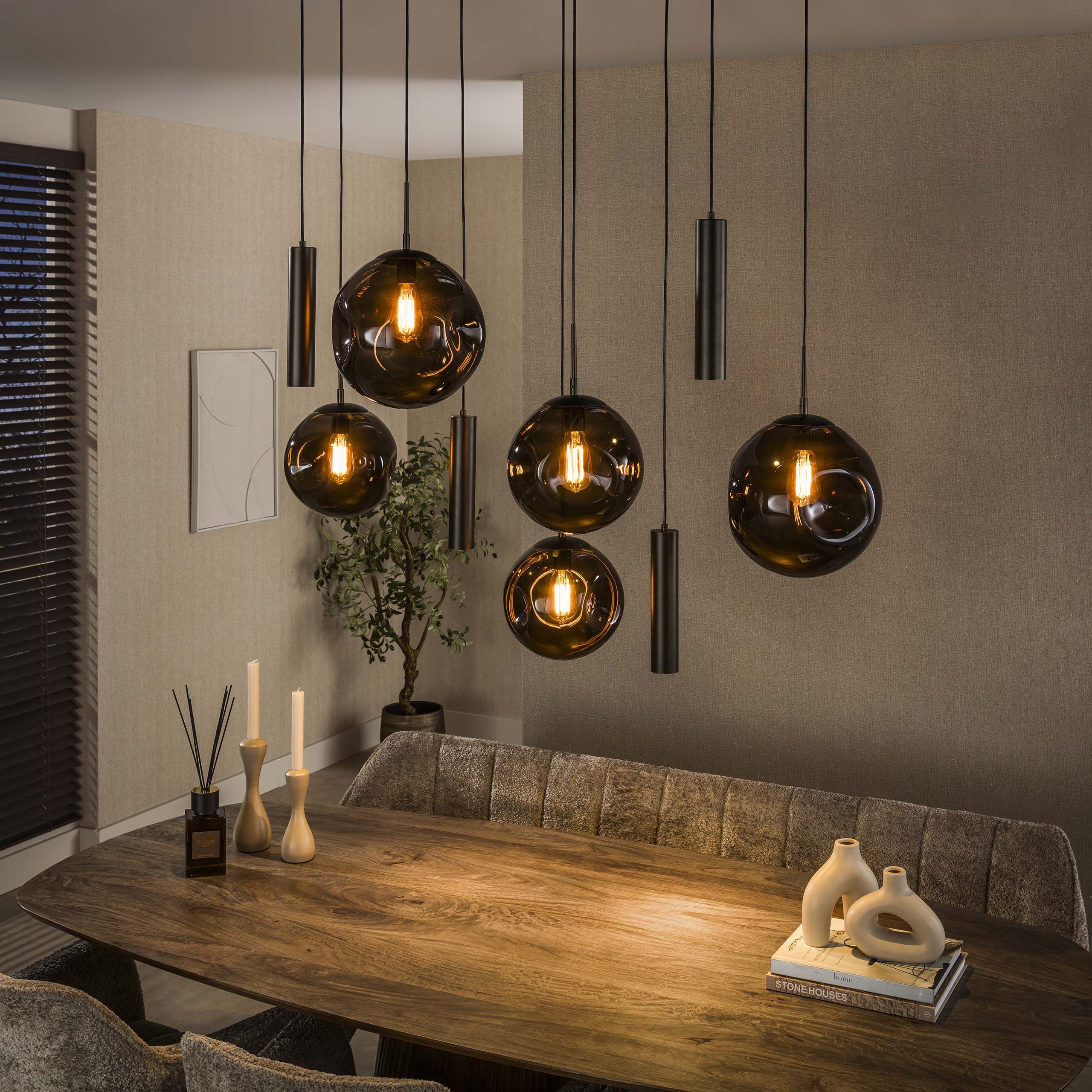 LifestyleFurn Hanglamp Yair Glas – 5+4 Lamps in Sienna Bruin