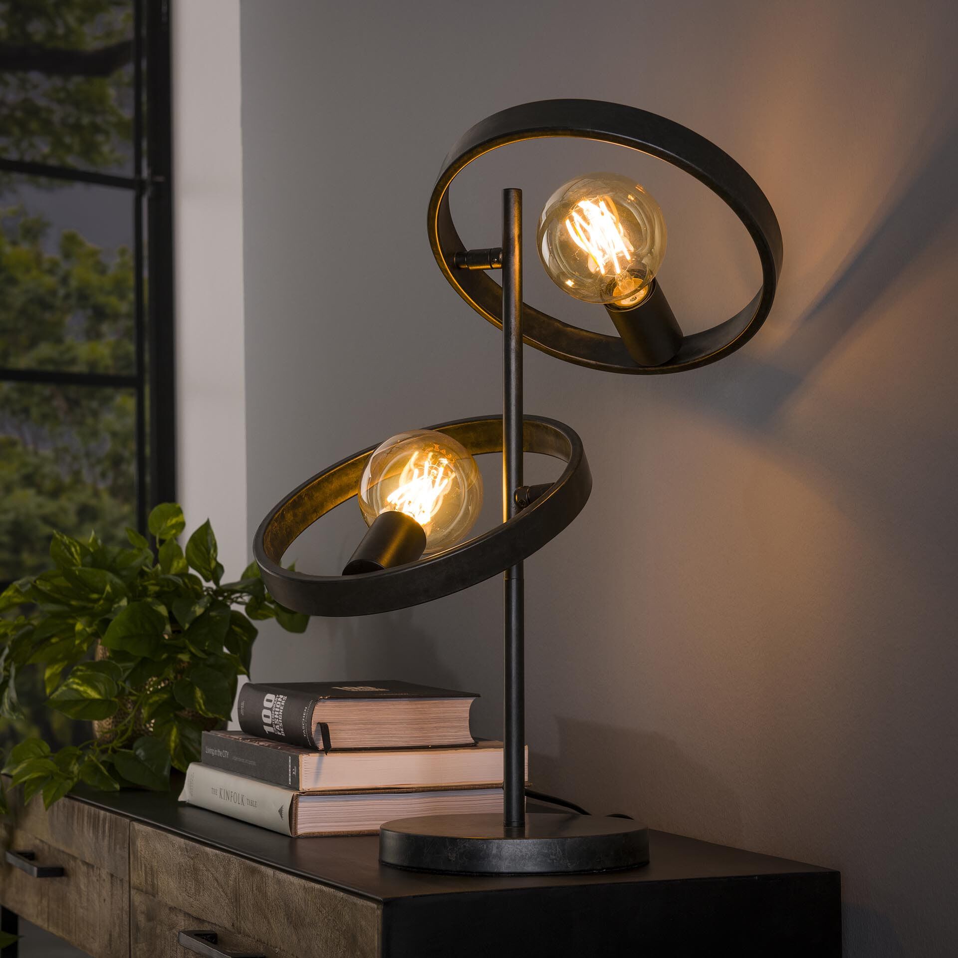 LifestyleFurn Homer 2‑lamp tafellamp – industriële charme in Charcoal
