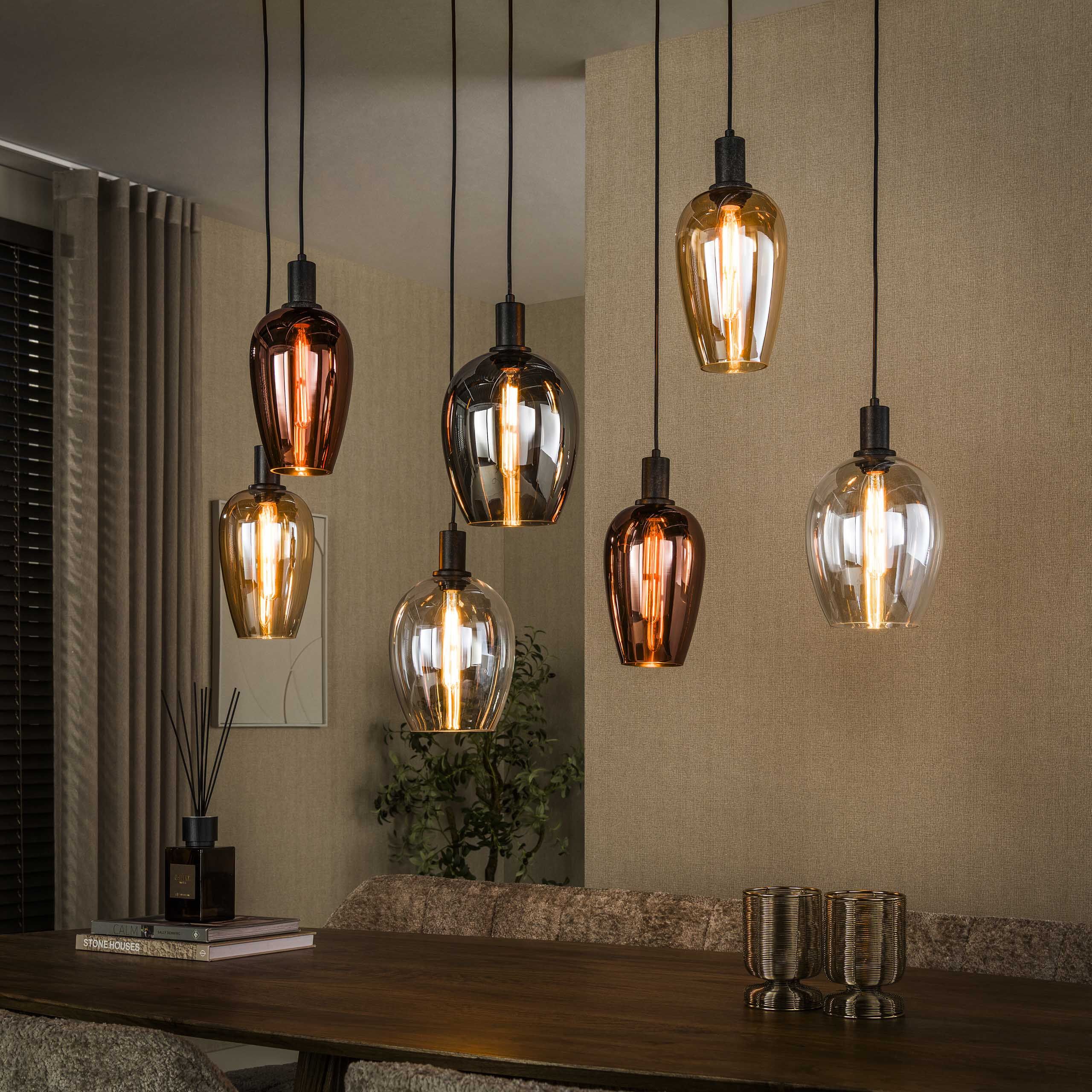 LifestyleFurn Ilda Hanglamp – Warm bruine glazen sfeerverlichting voor jouw interieur