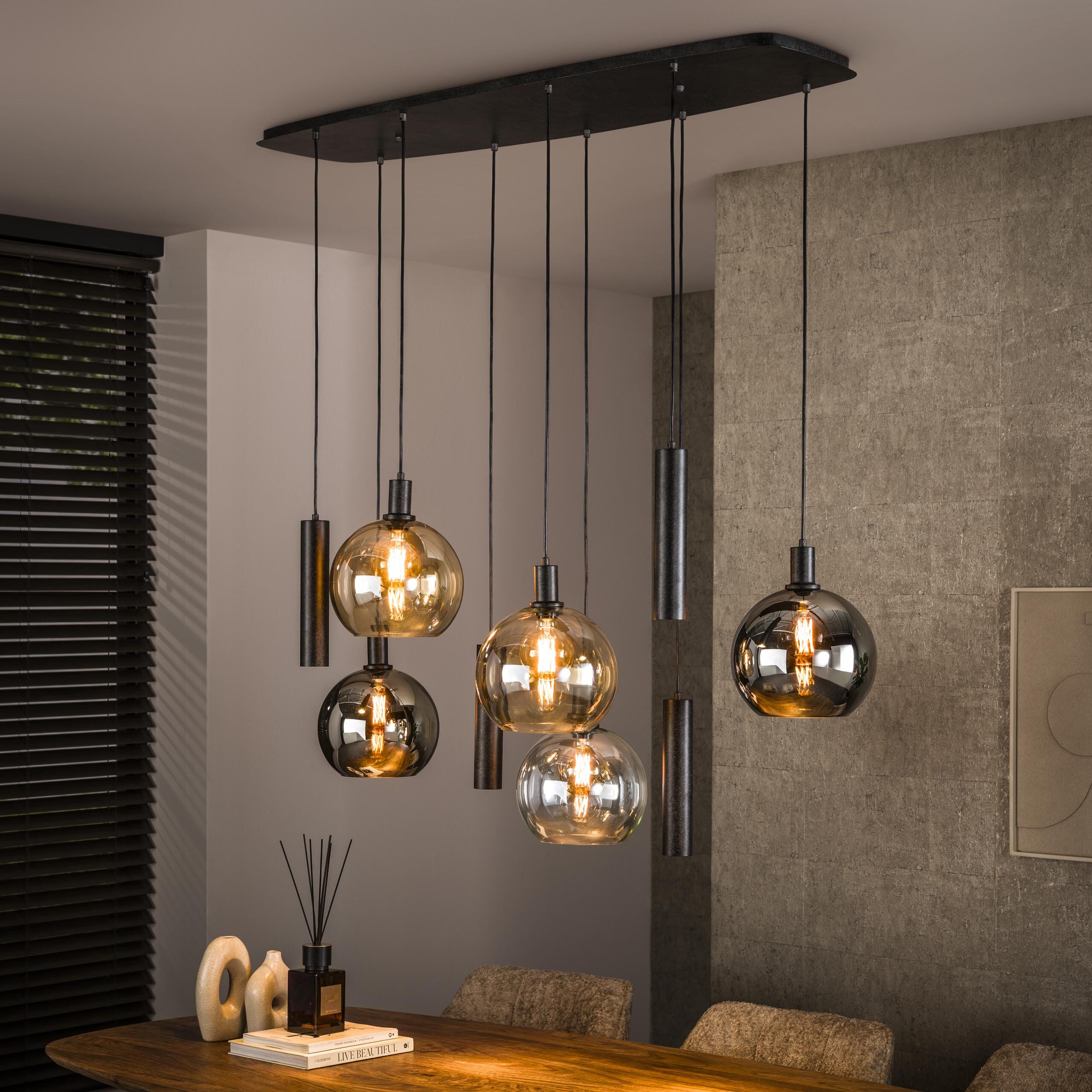 LifestyleFurn Janetta Hanglamp – Luxe mix van glas en metaal (5+4)