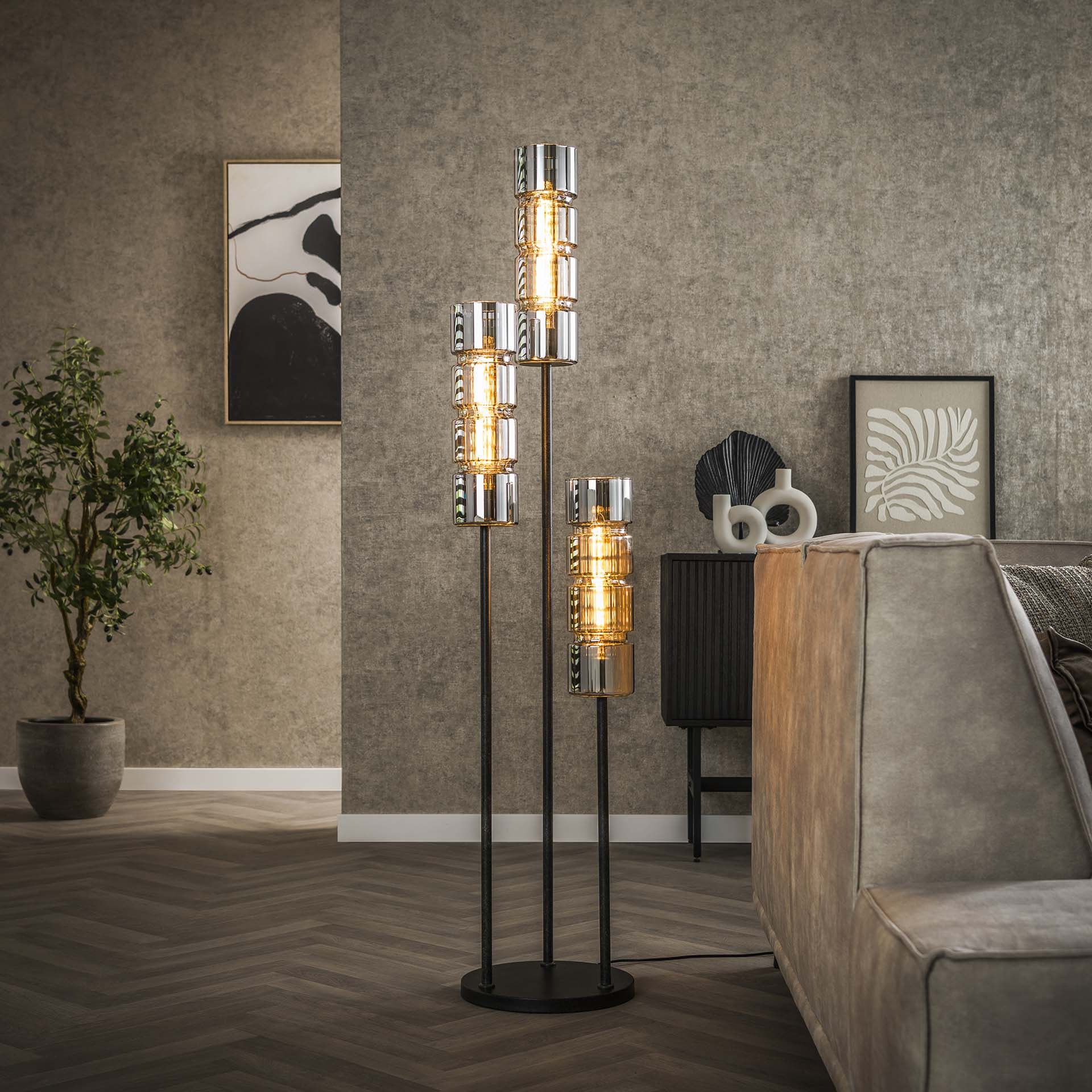 LifestyleFurn Kamee Vloerlamp – 3 lampen, 155 cm, Artic Black
