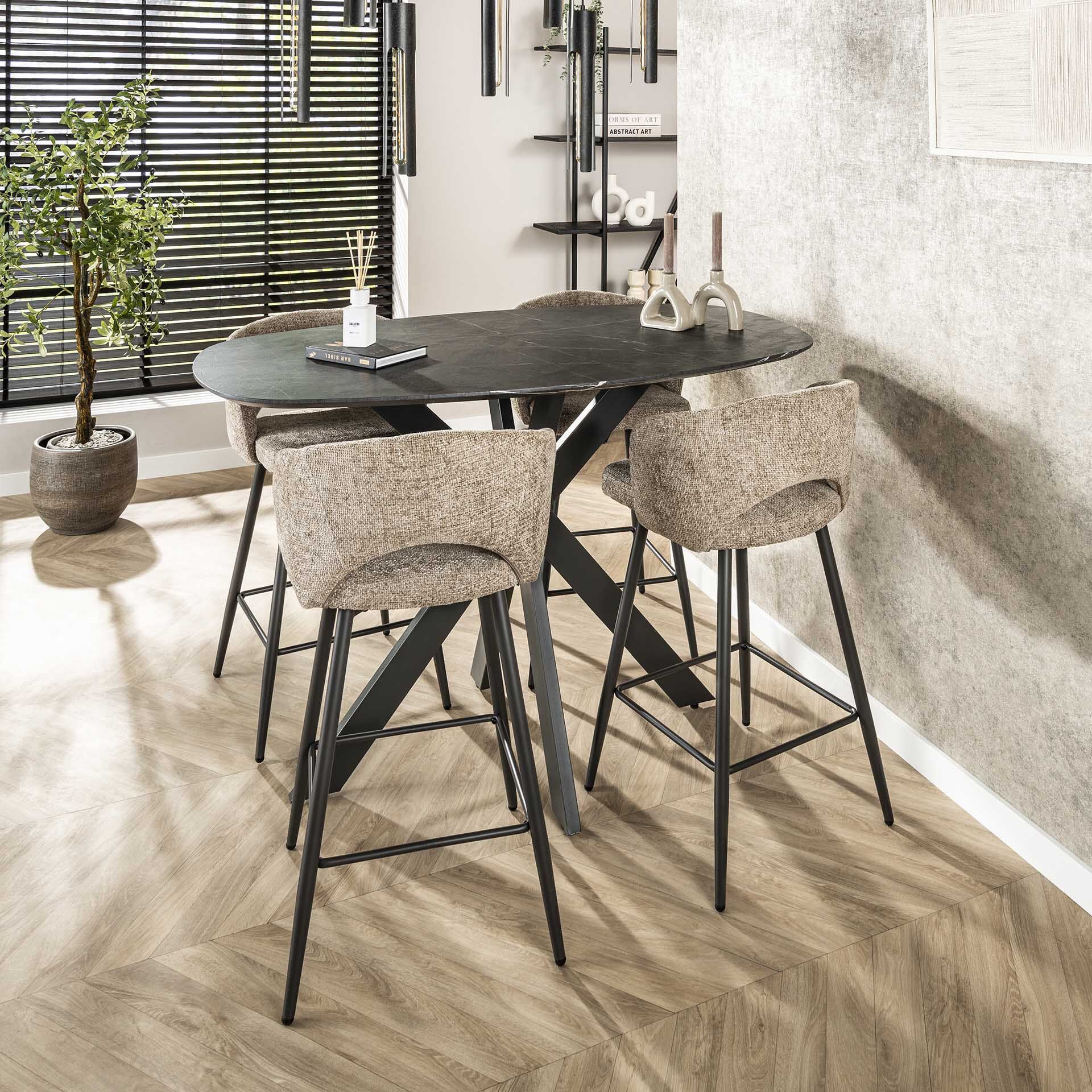 LifestyleFurn Kora Ovale Bartafel – Strak Design met Keramieklook in 3D Zwart‑Bruin