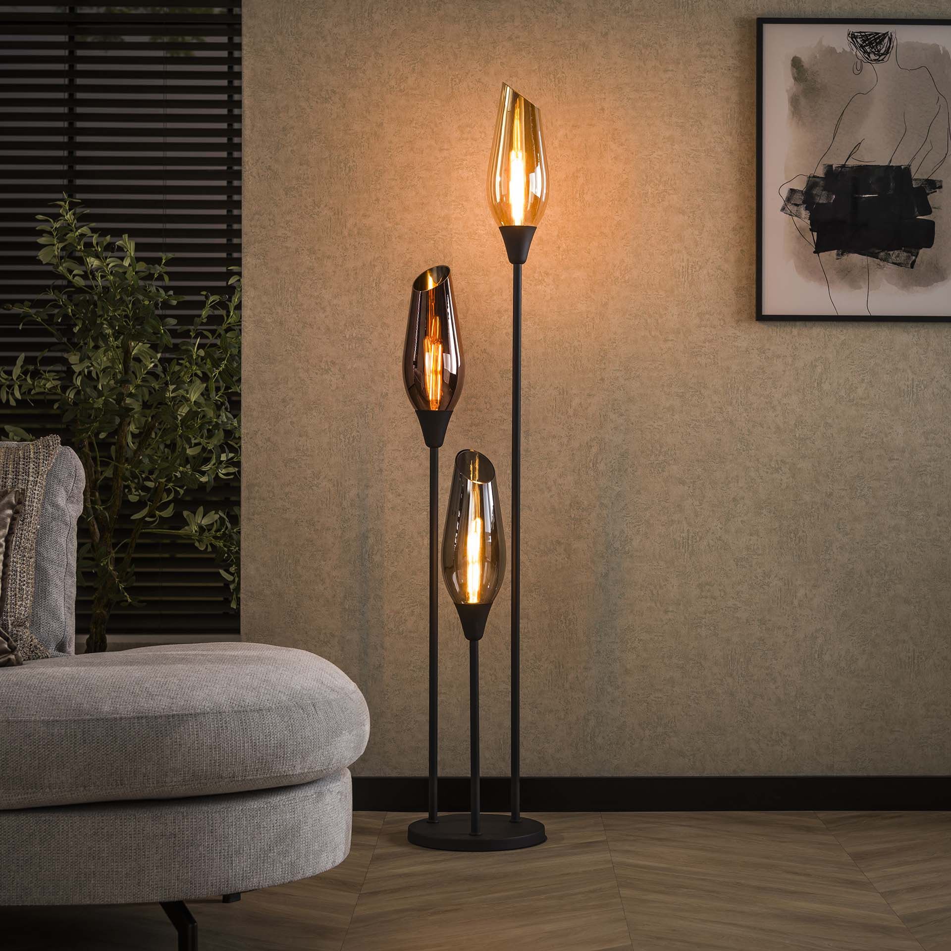 LifestyleFurn Luvia Vloerlamp – Elegante Lichtmix in Zwart