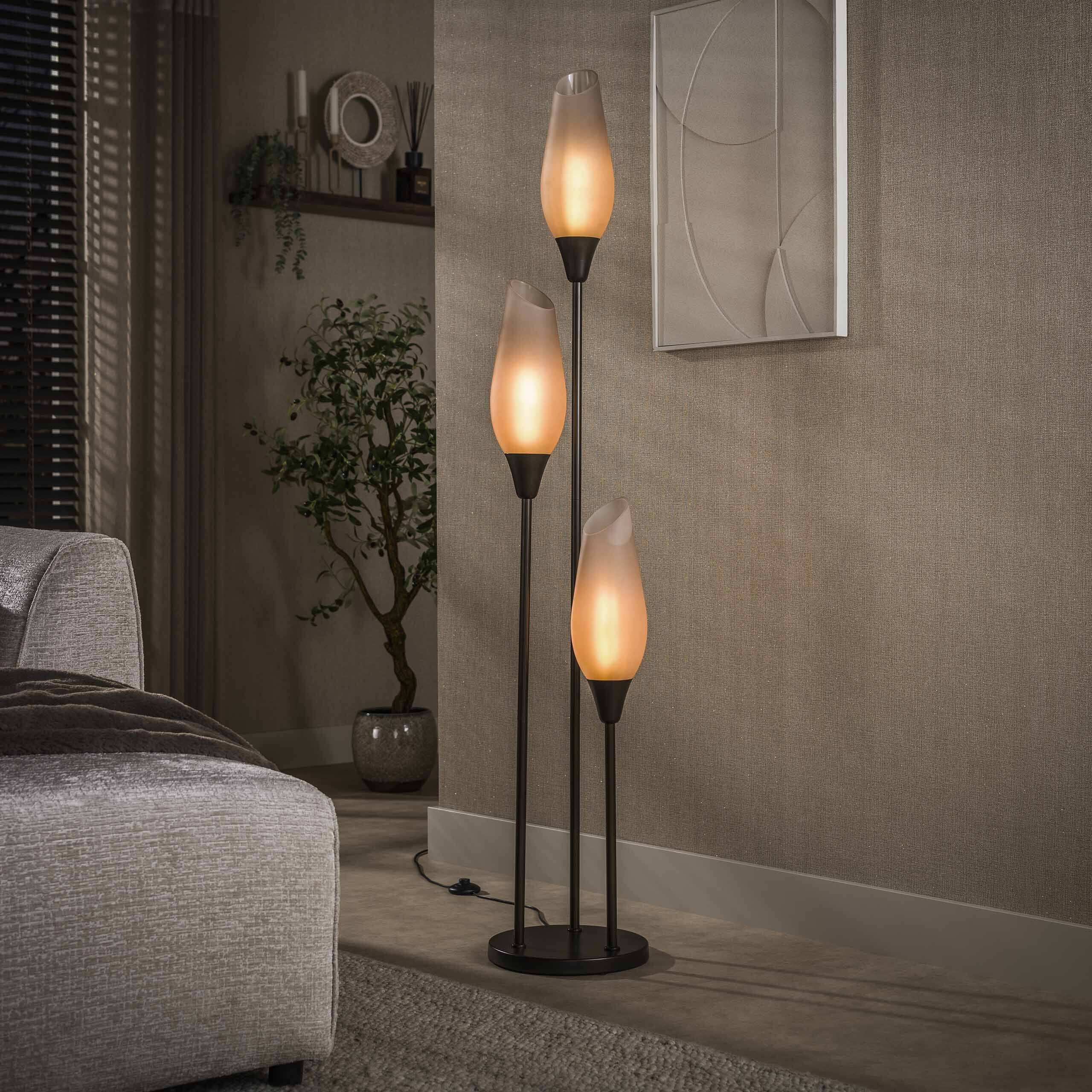 LifestyleFurn Luvia Vloerlamp met 3 Frosted Glaskappen – Sienna Bruin