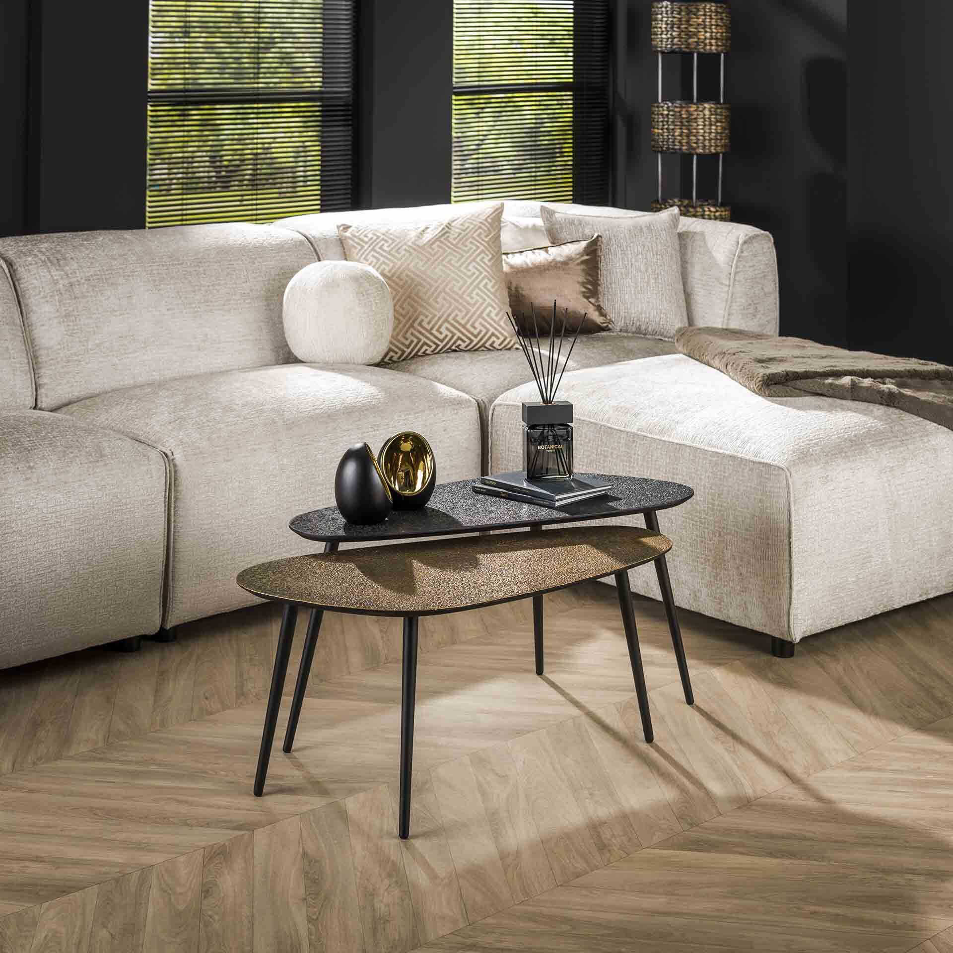 LifestyleFurn Marylouise Organische Salontafel Set – Goud & Zwart