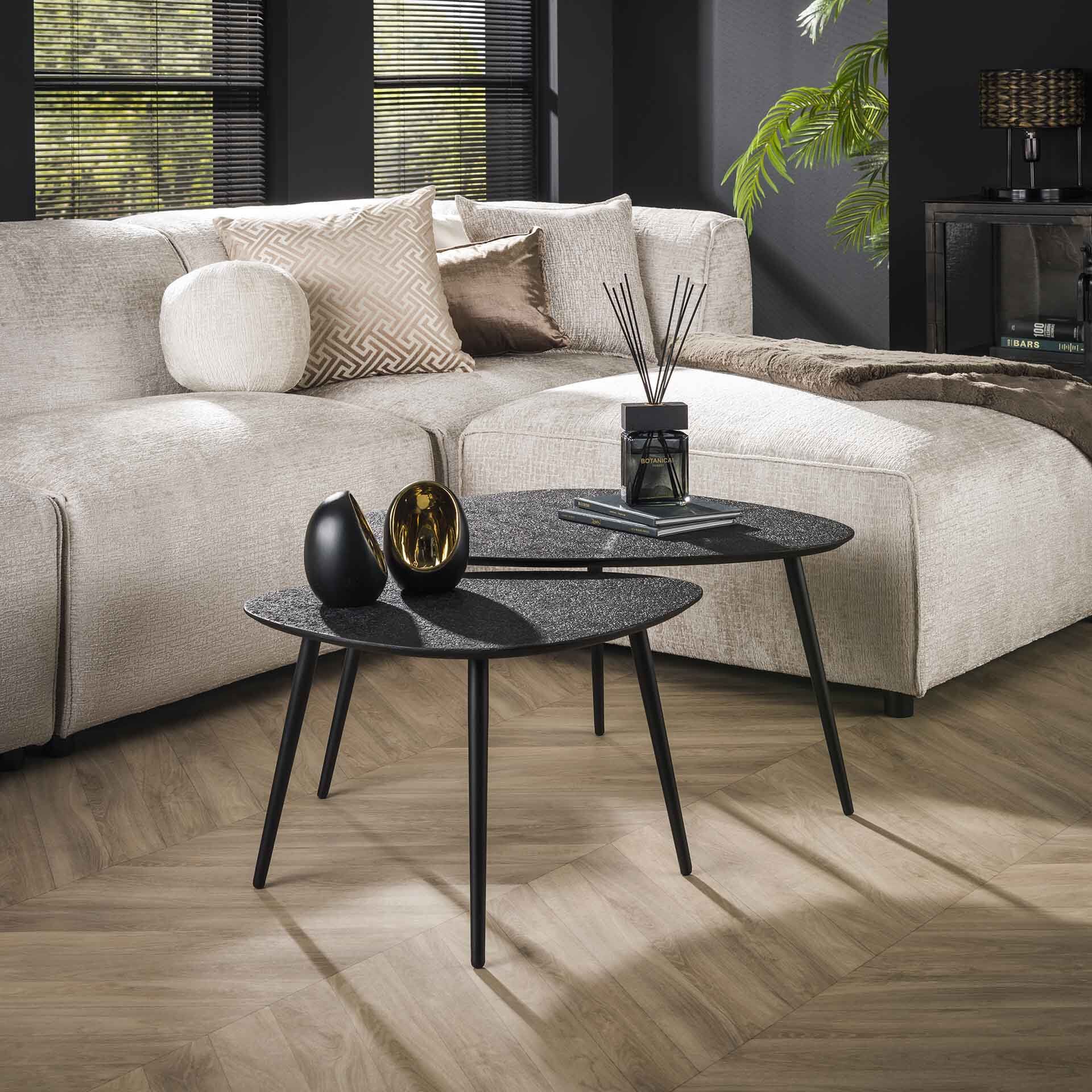 LifestyleFurn Organische Salontafel Thedore Set – Twee Industriële Tafels in Zwart