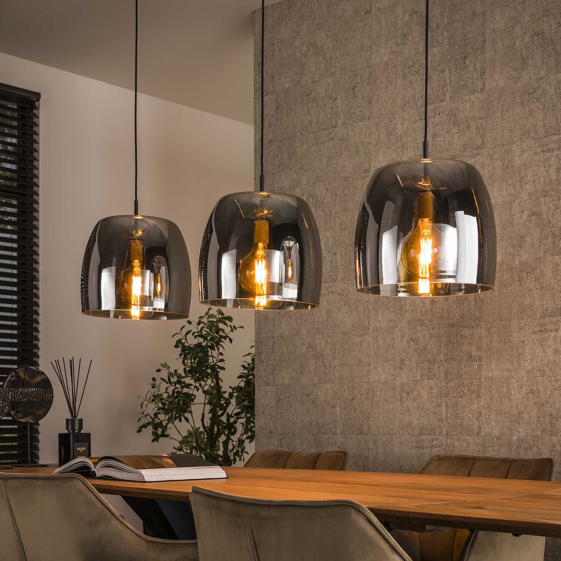 LifestyleFurn Rift Smoke Hanglamp – Drie verstelbare chroomkappen in stijlvol grijs glas
