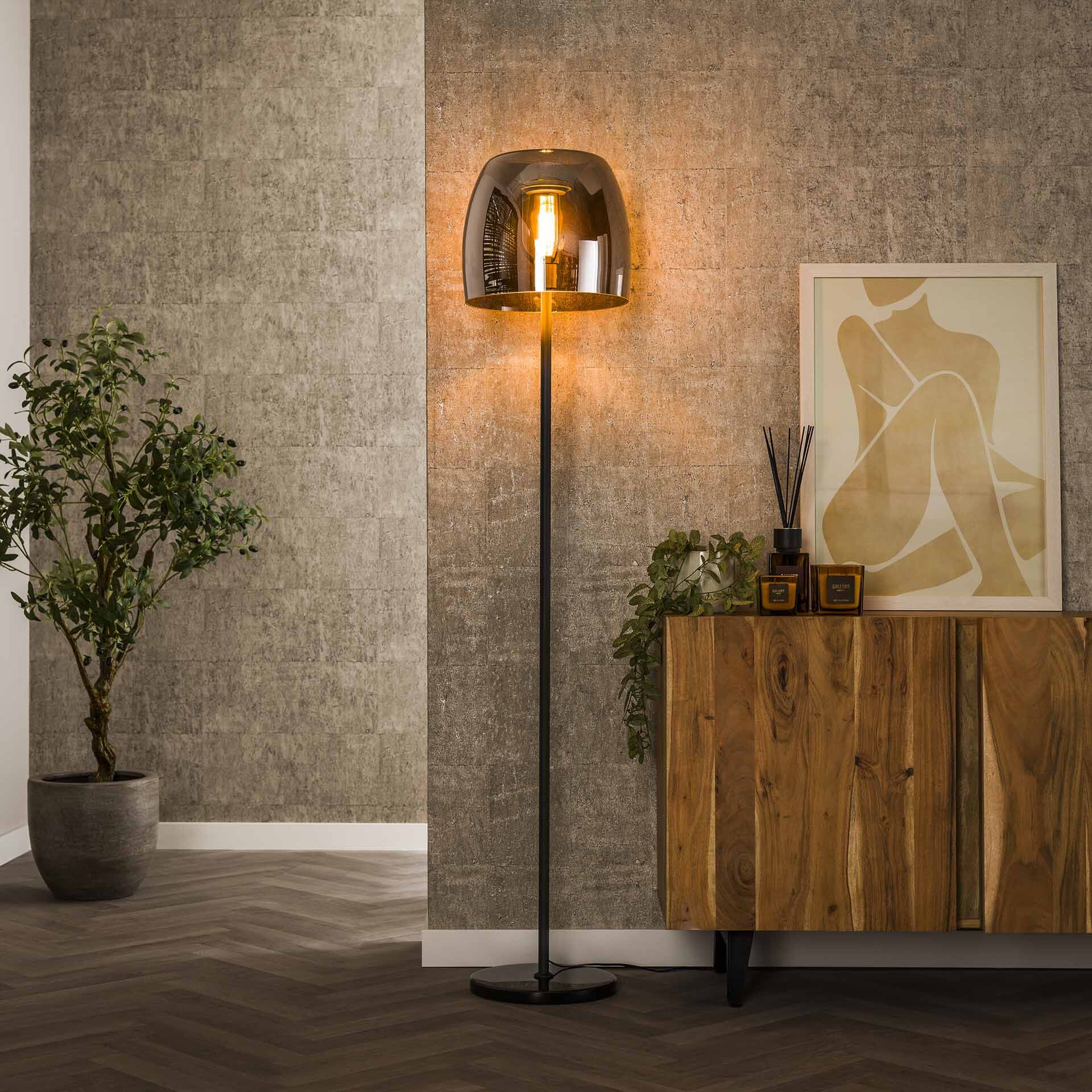 LifestyleFurn Rift Vloerlamp 170 cm – Smokey Glas & Artic Black Design