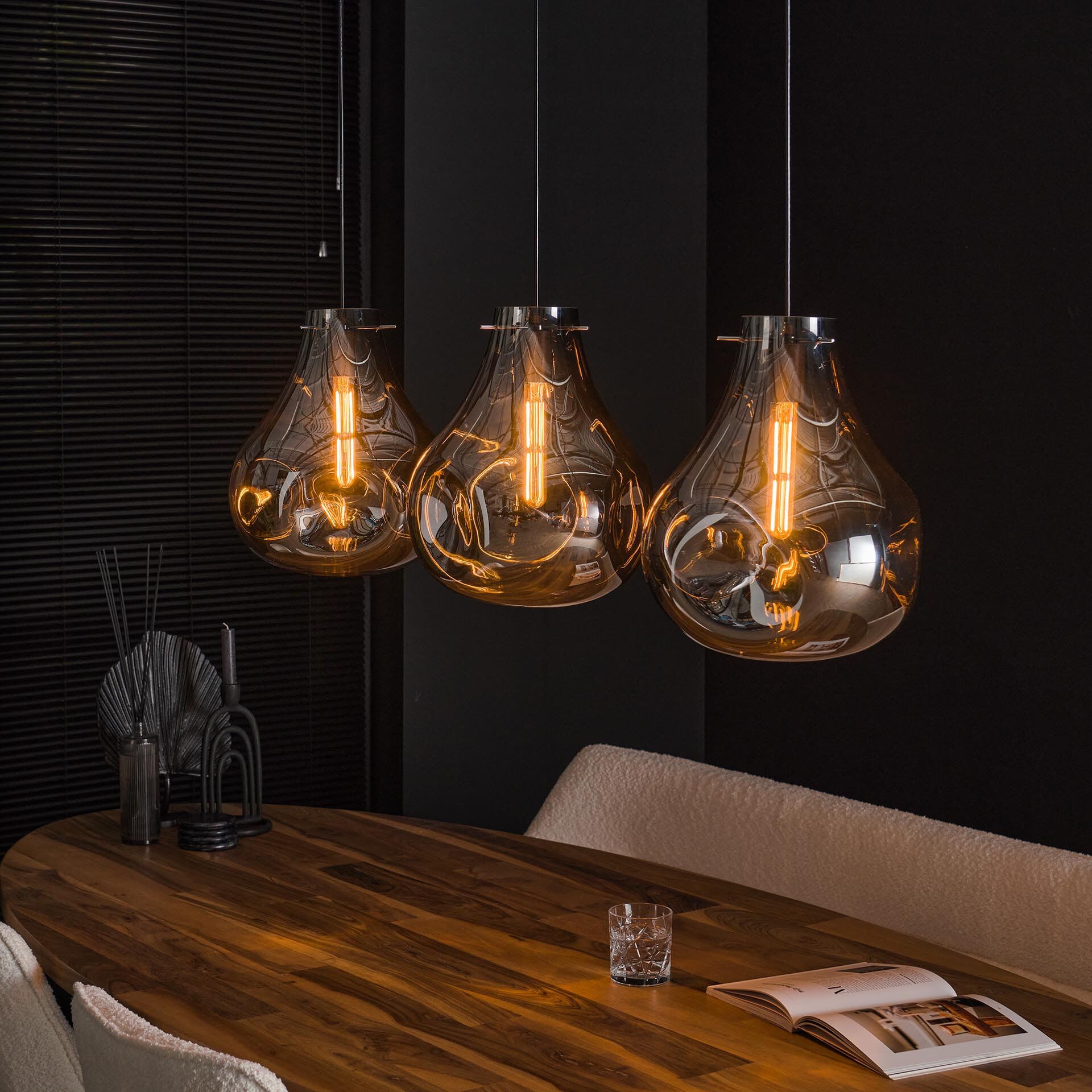 LifestyleFurn Roshell Hanglamp 3‑lampen – Artic Zwart | Moderne Designverlichting