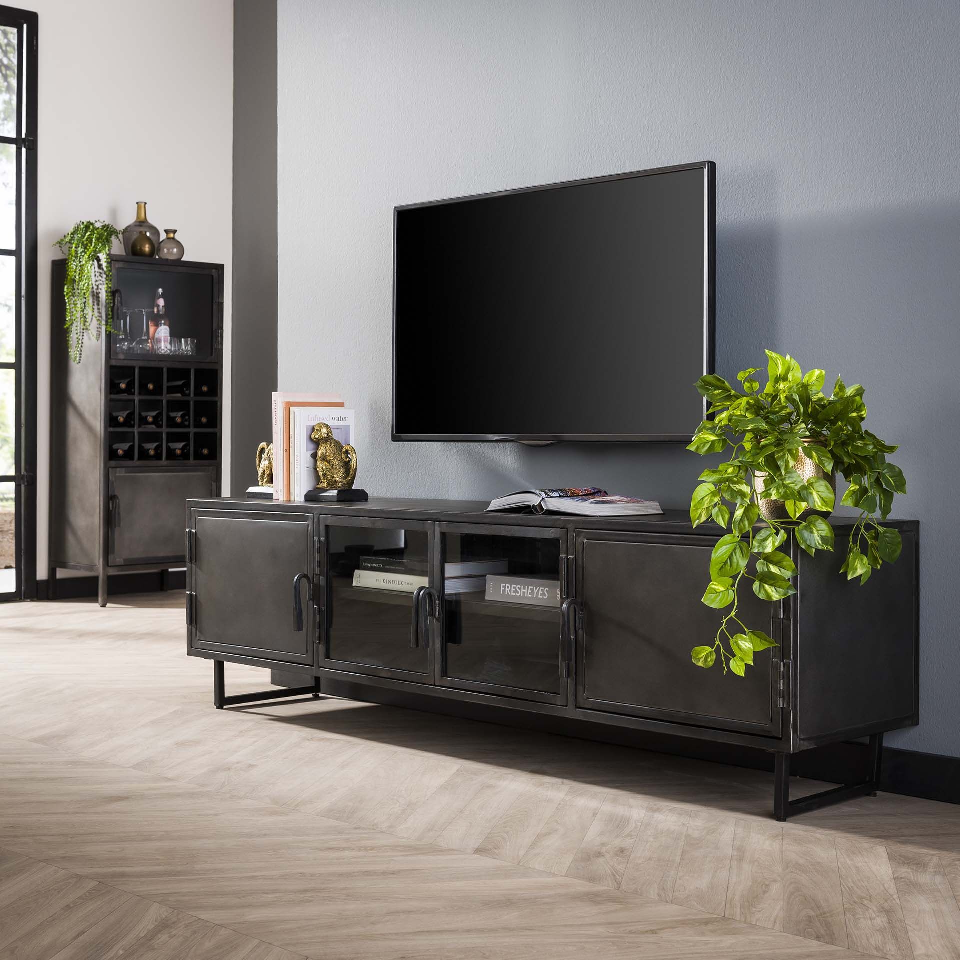 LifestyleFurn Rudi TV‑meubel 180 cm – strak gun‑metal design