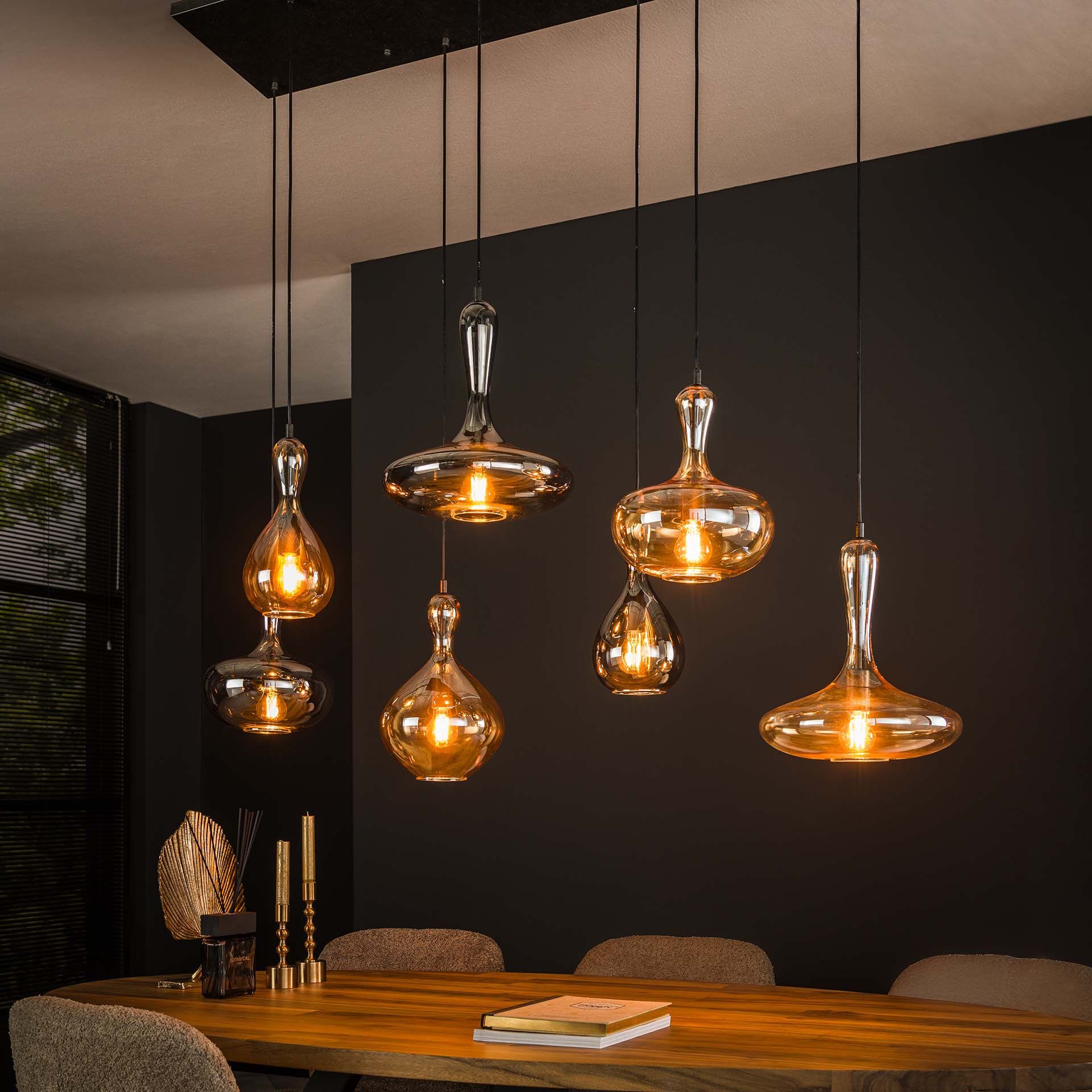 LifestyleFurn San Glas Hanglamp – Artic Zwart, 4+3 lichtbronnen