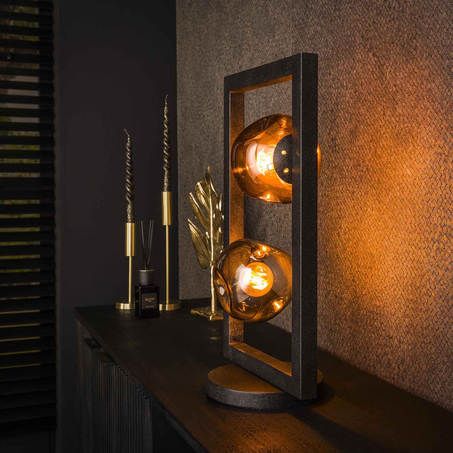 LifestyleFurn Shahid Tafellamp – Moderne 2‑lampen met glas en metaal in zwart