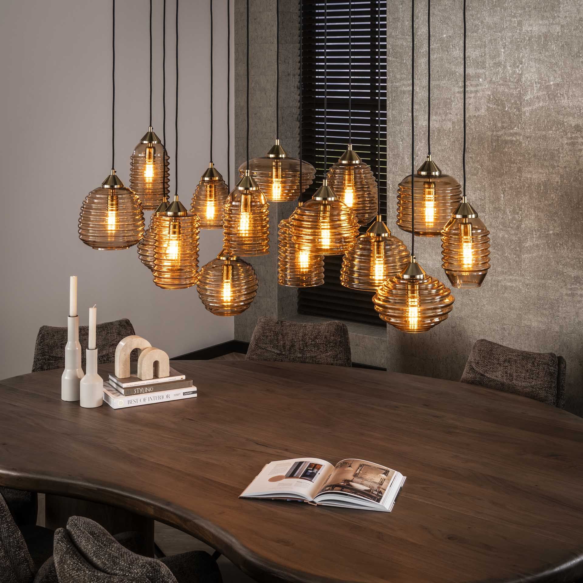 LifestyleFurn Tiera Hanglamp – 15‑lampige Amber Eye‑Catcher voor Moderne Interieurs