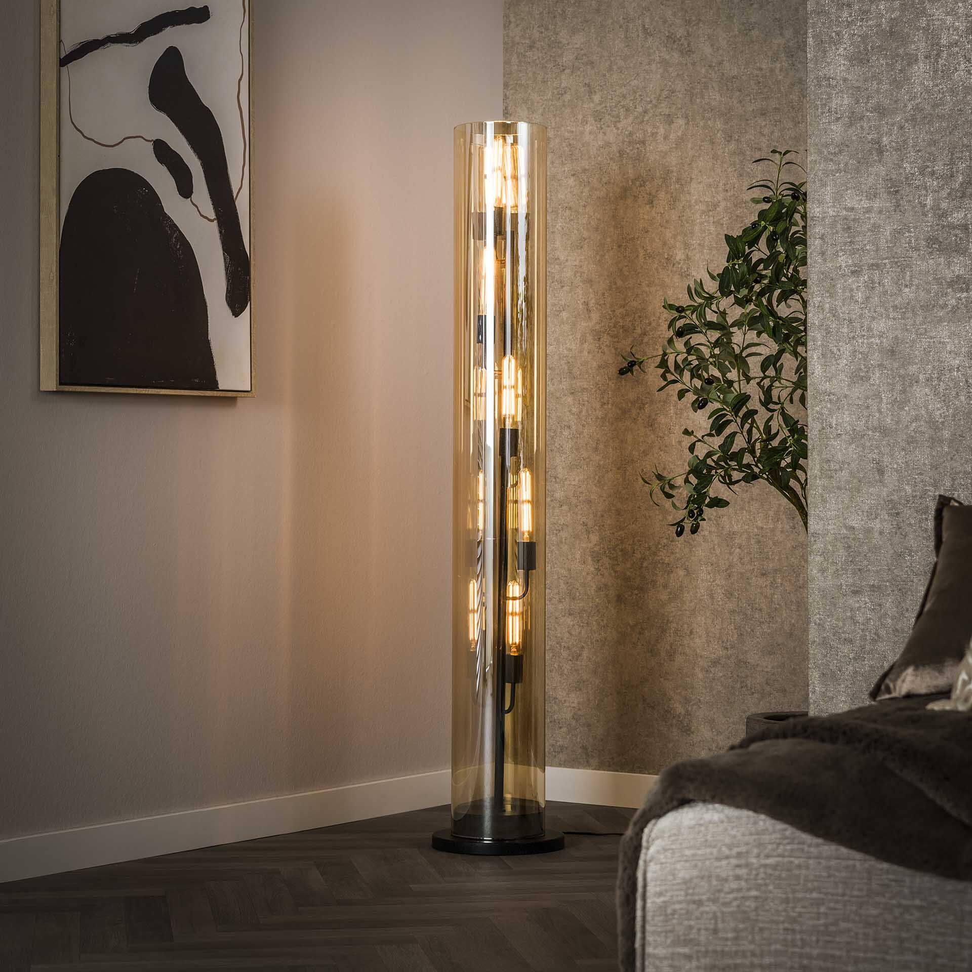 LifestyleFurn Wessley Vloerlamp – Amberglas & Artic Black, 5‑lampen