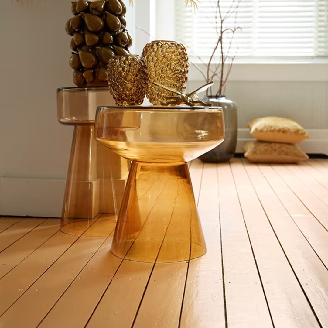 Light & Living bijzettafel Dakwa – Okergeel, rond, modern glasdesign