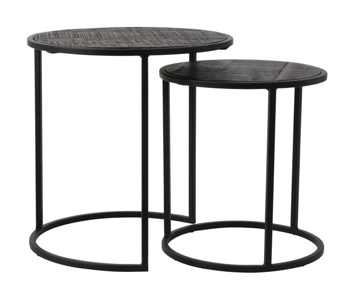 Light & Living Doba Bijzettafelset – Stijlvolle ronde tafels in antiek‑mat zwart