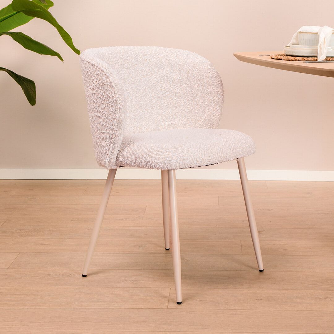 Light & Living Elyna eetkamerstoel – Luxe bouclé in crèmekleur