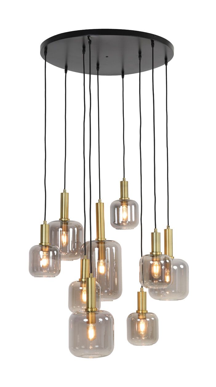 Light & Living Hanglamp Lekar – 9‑lampen in Antiek Brons & Smoke