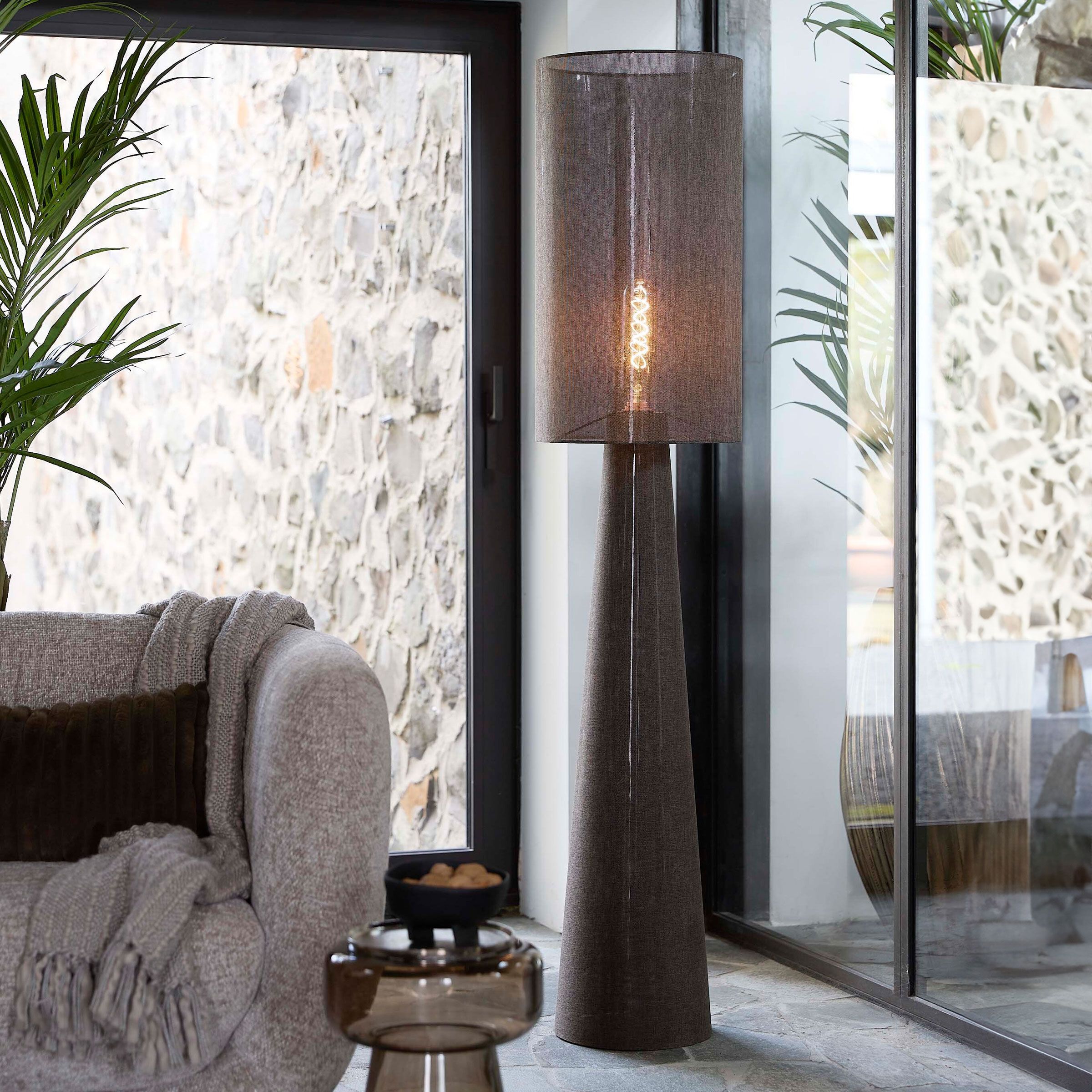 Light & Living Micky Vloerlamp 180 cm – Elegante Linnenlook in Bruin