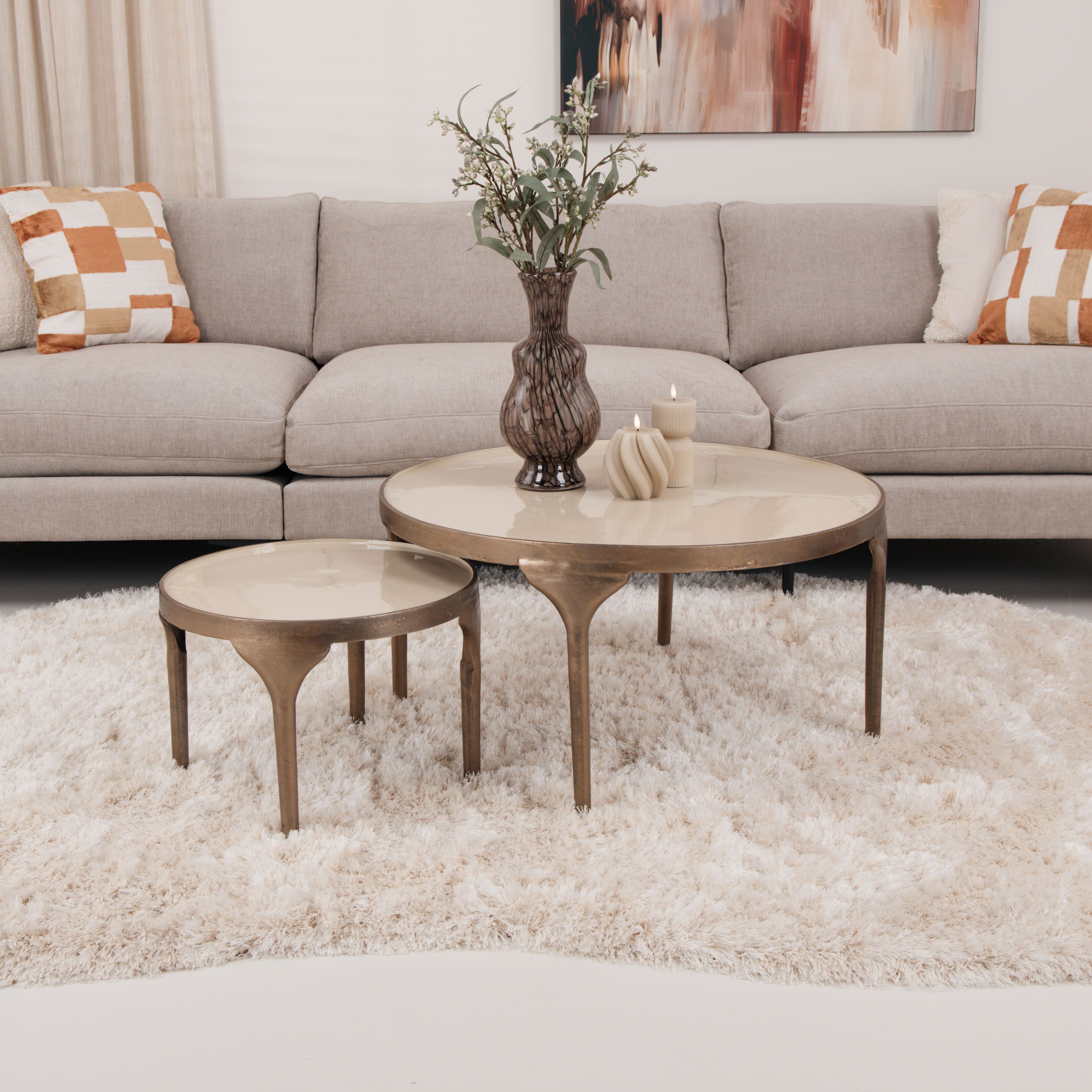 Light & Living Salontafel Lapaz Set – Antiek Brons & Taupe, 2‑delig