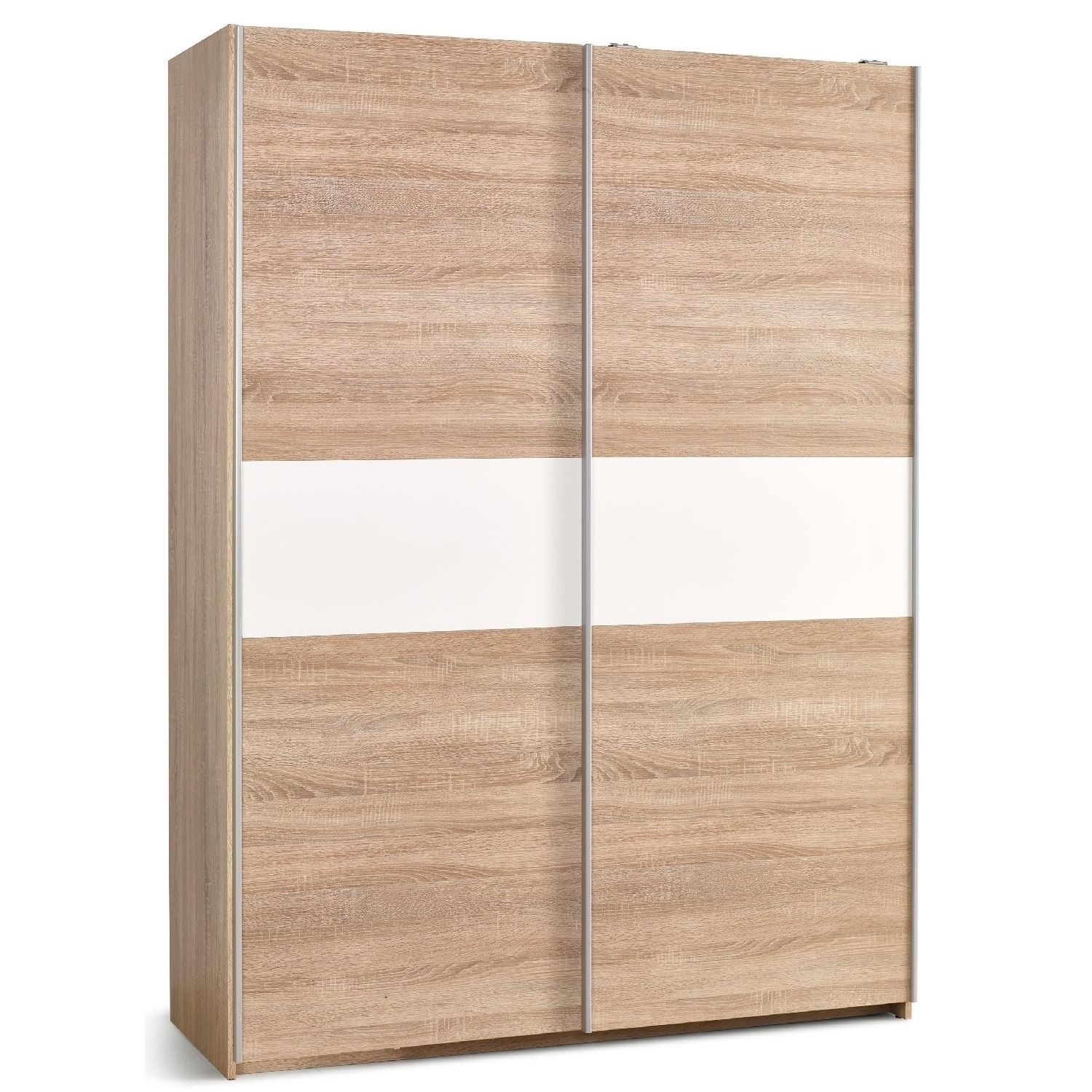 Lima Schuifdeurkast 153 cm – Sonoma eiken met hoogglans wit