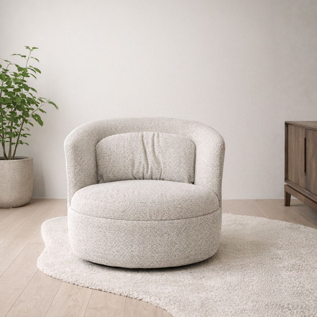 Livingfurn Britt Draaifauteuil – Luxe Comfort in Beige Geweven Stof