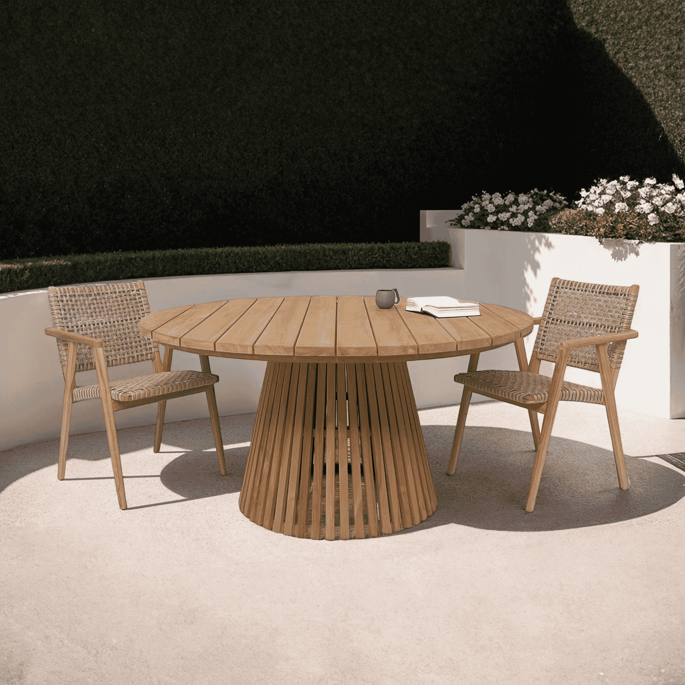 Livingfurn Cindo – Ronde Tuintafel van Teakhout, 120 cm, Tijdloos en Weerbestendig