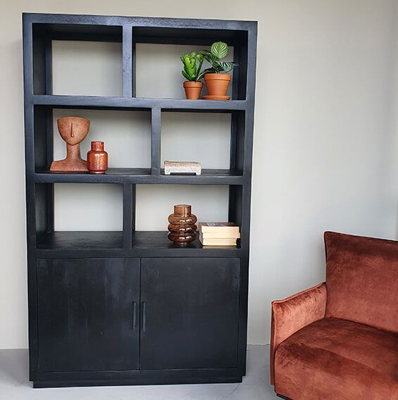 Livingfurn Jaxx Opbergkast – Strak Mangohout in Zwart, 200 × 120 cm