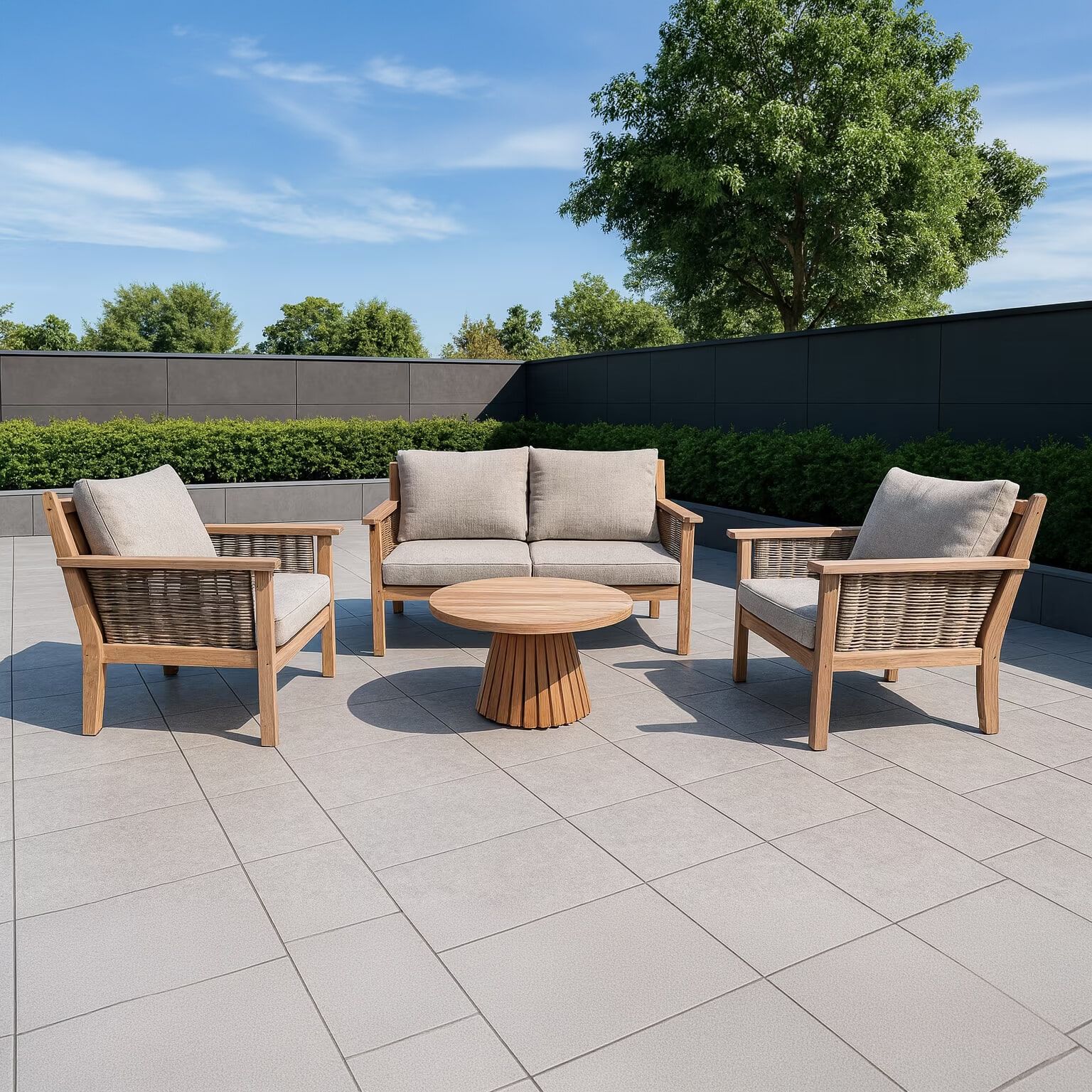 Livingfurn Loungeset Malaga in Teakhout – Complete tuinset Naturel