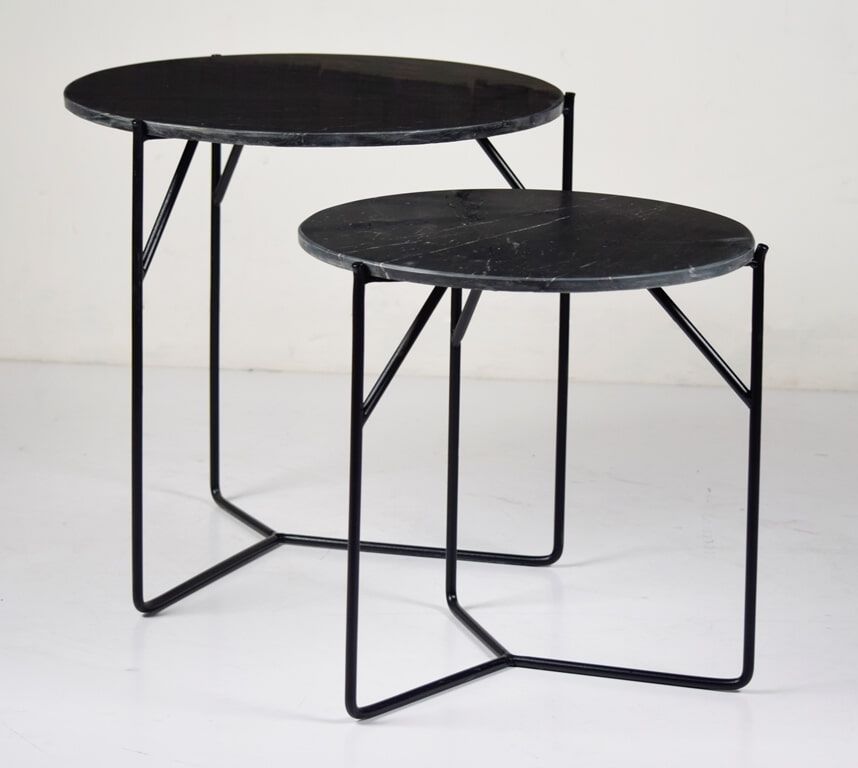 Livingfurn Mason Bijzettafel Set – Zwart, Rond – Set van 2