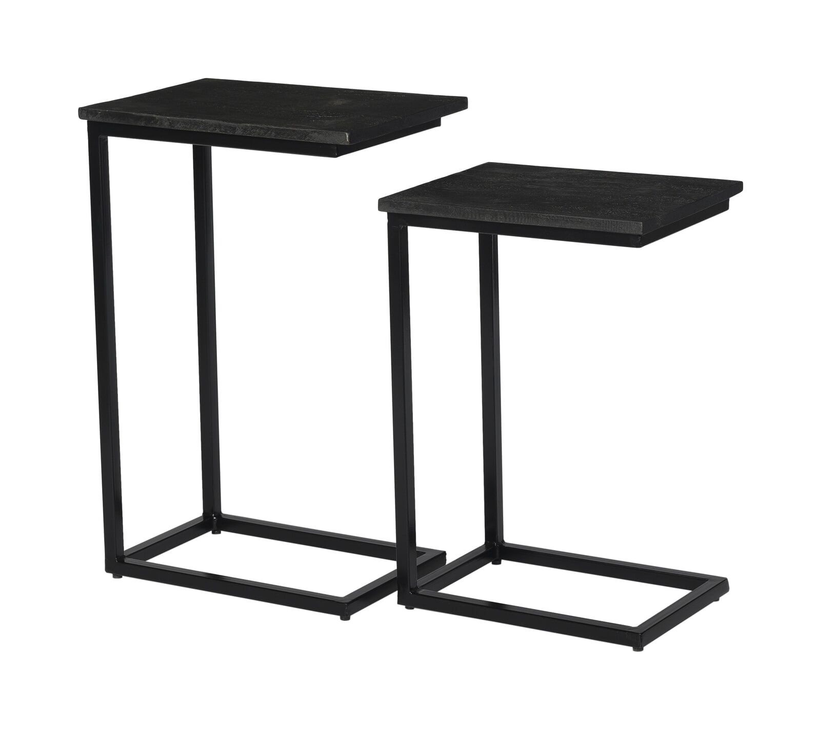 Livingfurn Norris Laptoptafel Set – Moderne Mangohouten Bijzettafels in Zwart