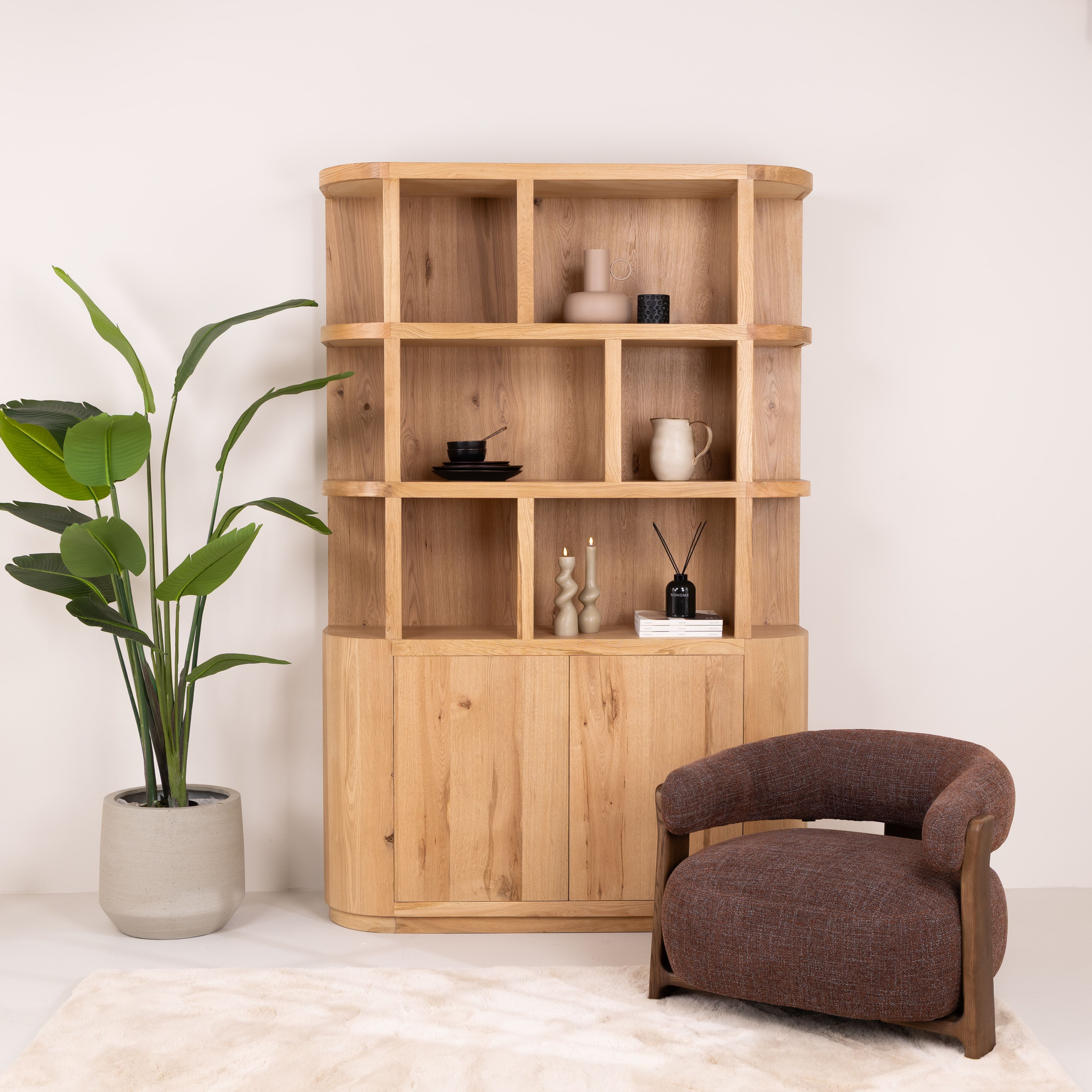 Livingfurn Novero Boekenkast in Eiken – Naturel, 220 × 145 cm