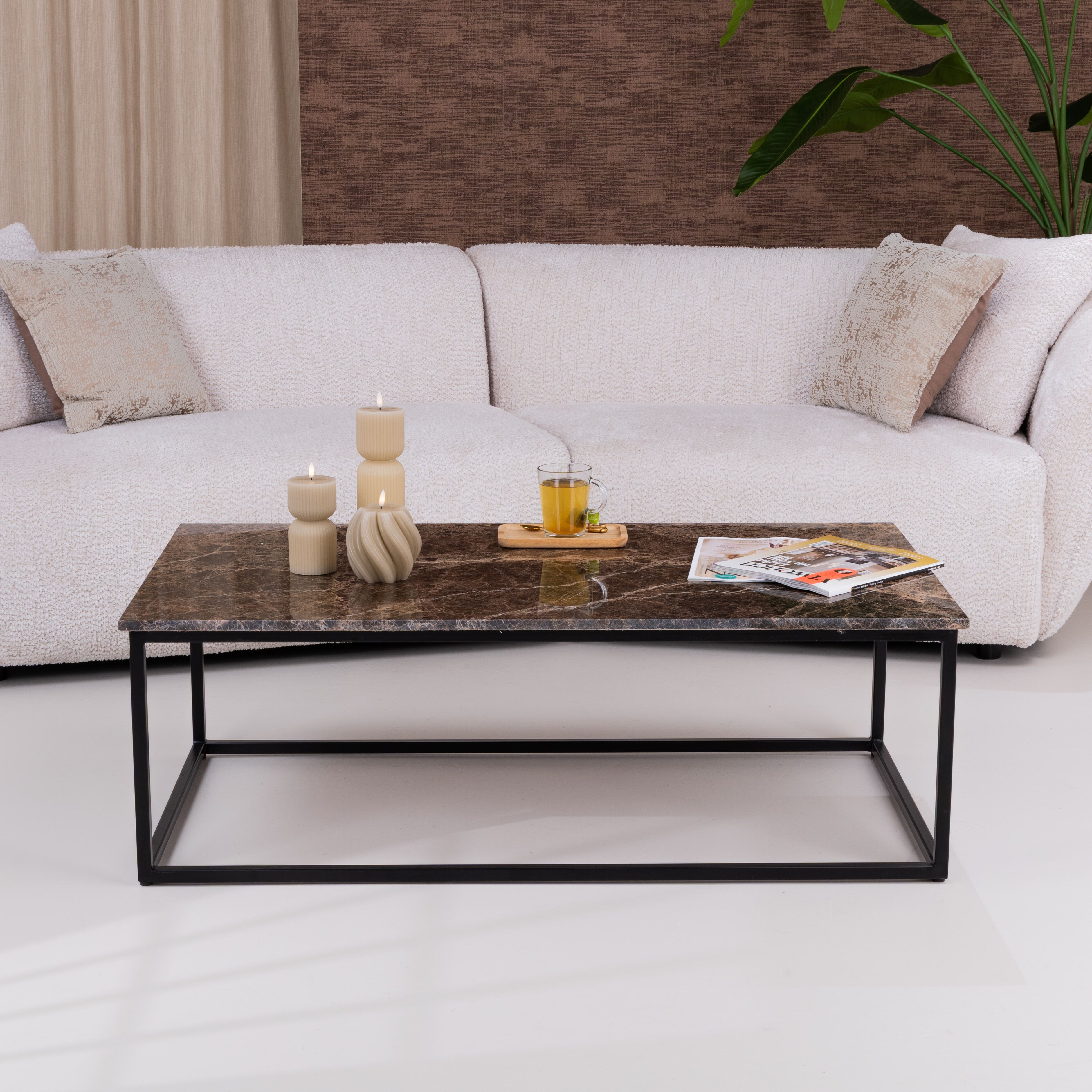 Livingfurn Salontafel Dion – Marmer Emperador 120 × 60 cm, bruine luxe