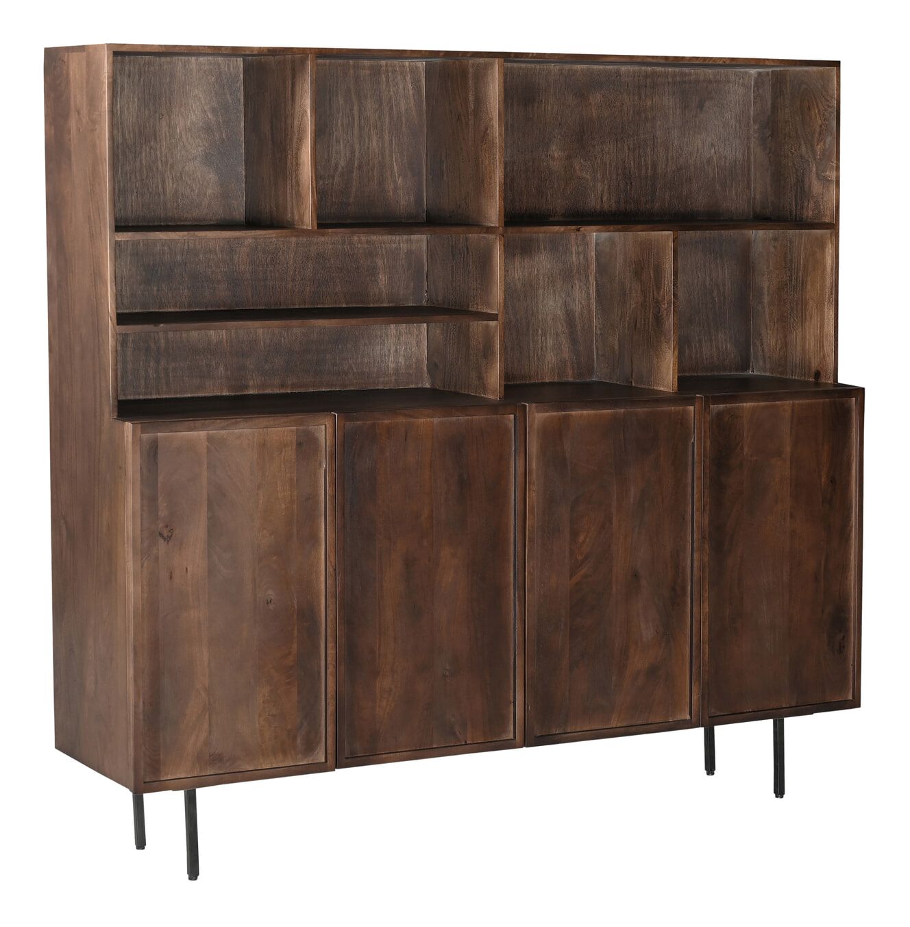 Livingfurn Wandkast Elan – Warme mangohout met strak zwartstalen onderstel (180 cm)