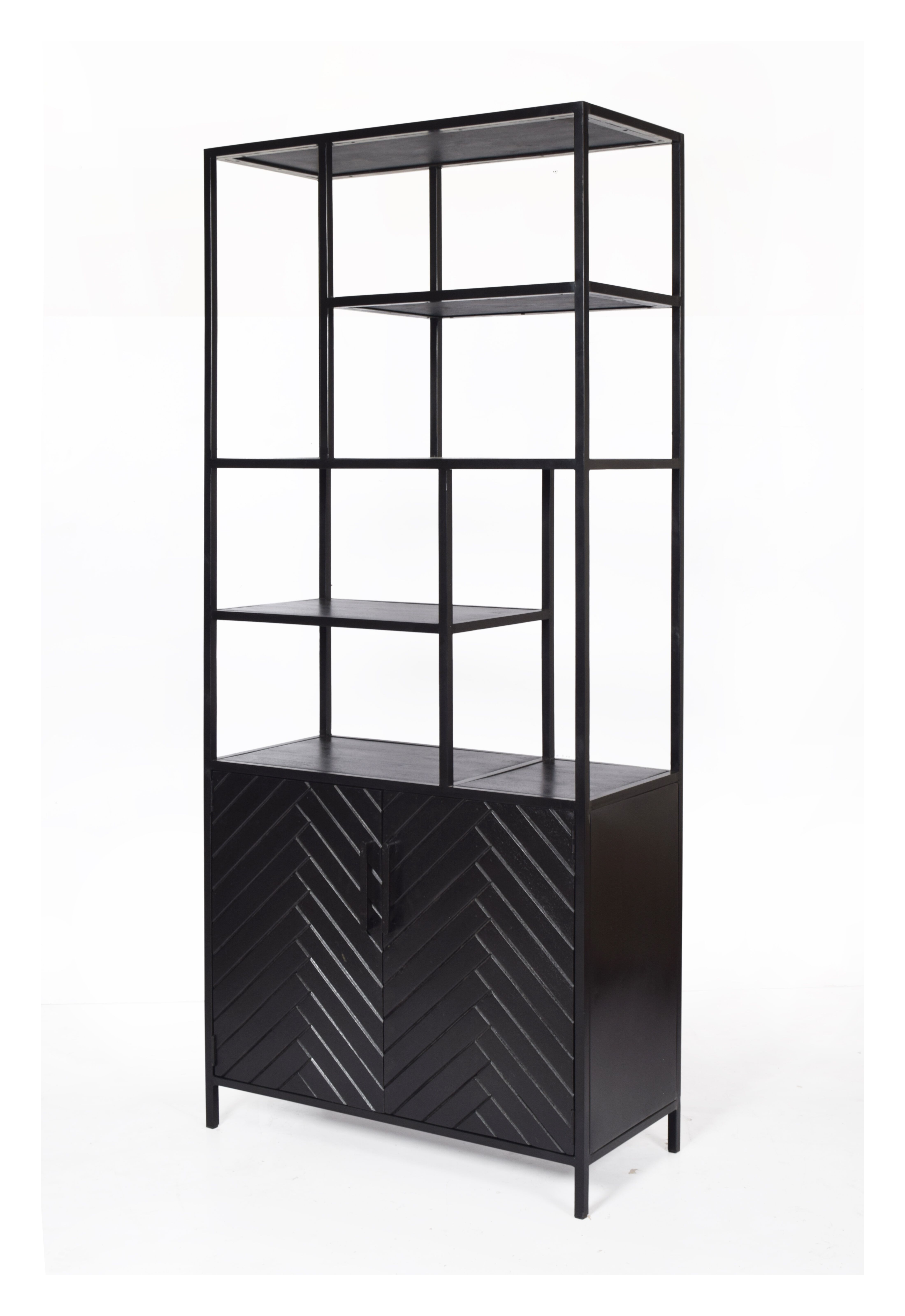 LivingFurn Wandkast York – Mangohout en Zwart Staal, 120 cm × 140 cm × 40 cm