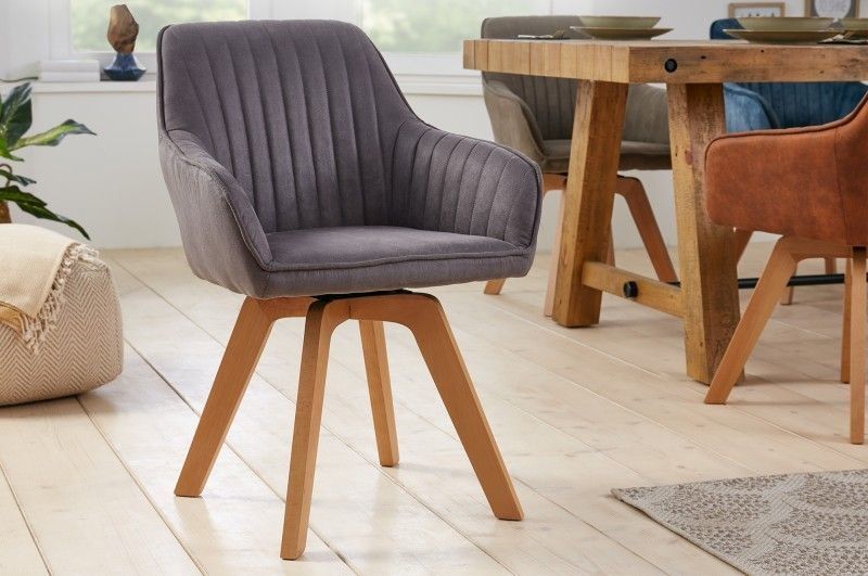 LIVORNO Draaibare Designstoel – Vintage Grijze Beukenhouten Poten & Comfortabele Armleuningen