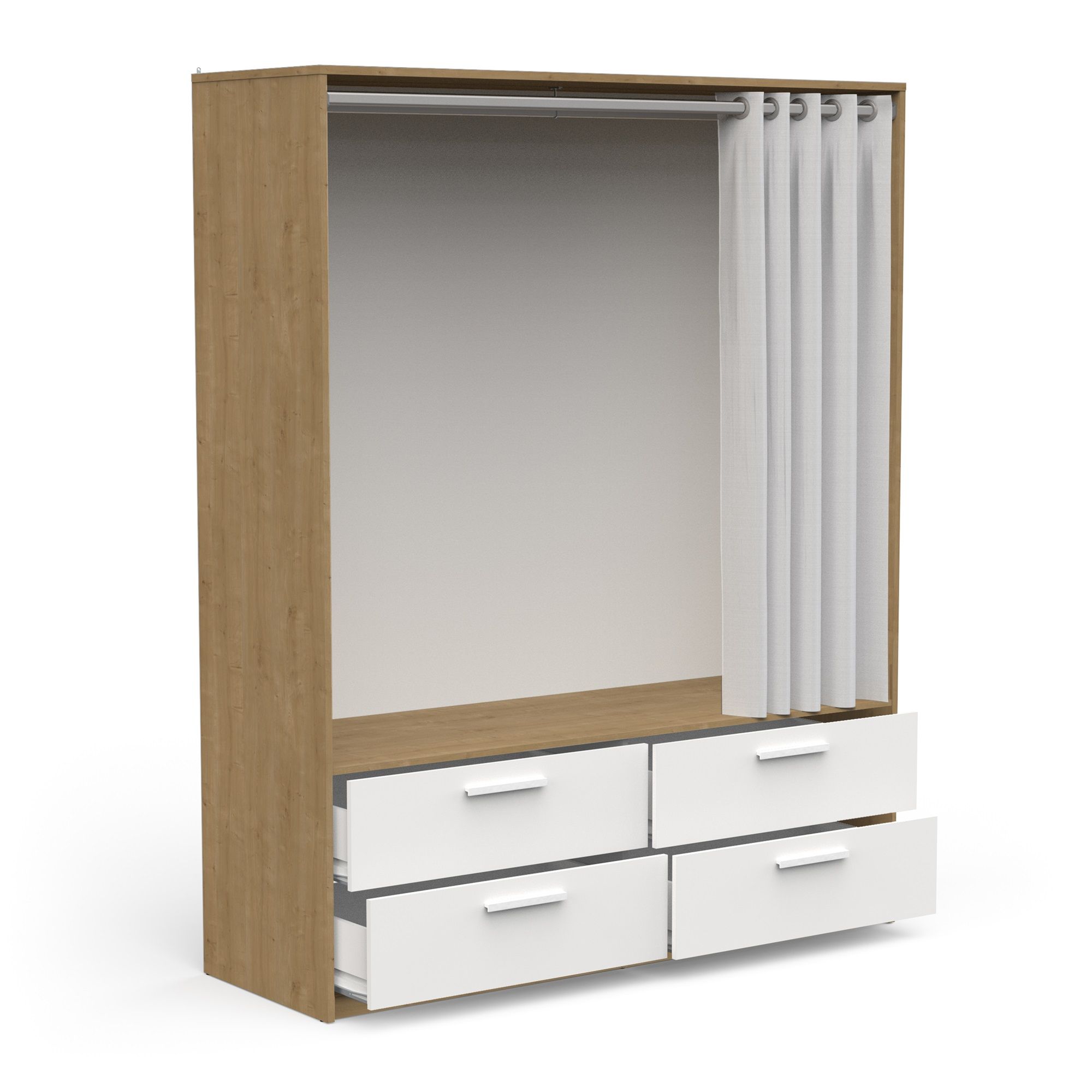 Lizy kledingkast 164 cm – eikenlook met frisse witte lades