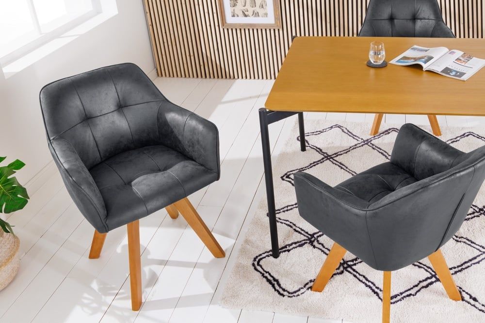 LOFT Design Eetkamerstoel – Antiek Grijs Draaiframe van Massief Beukenhout met Armleuning