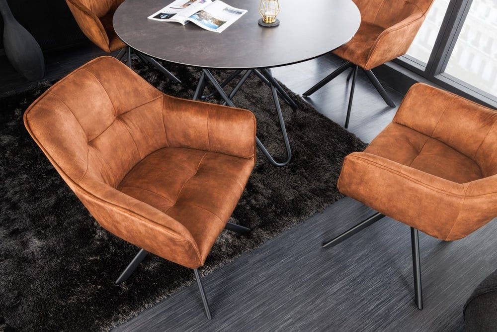 LOFT Designstoel in Koperbruin Fluweel – Draaibaar Met Zwart Metalen Frame en Armleuning