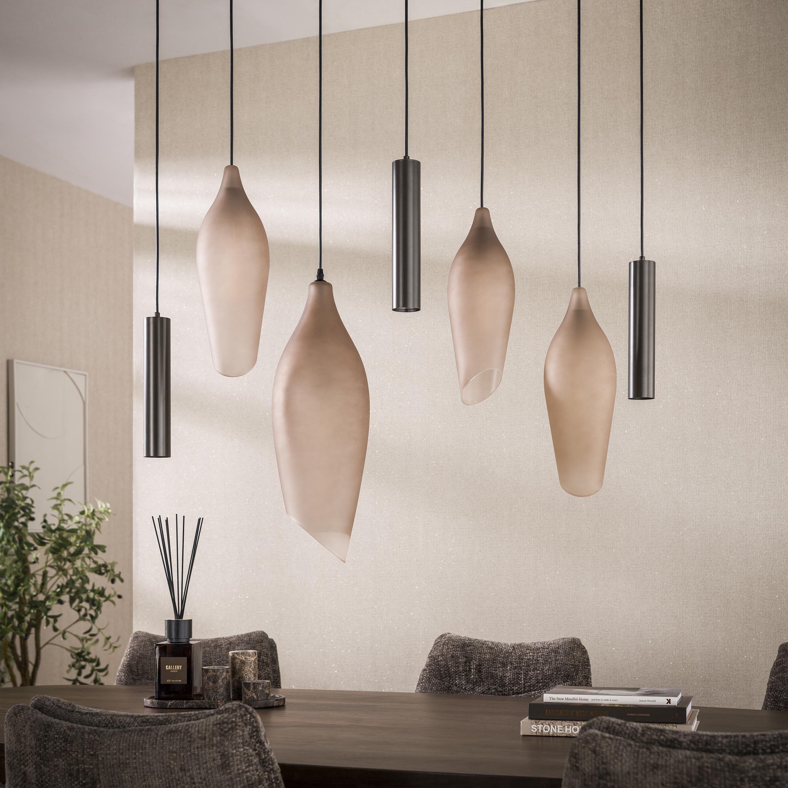 Luvia Frosted Hanglamp – Sienna Bruin, 7‑lampen, 105 cm