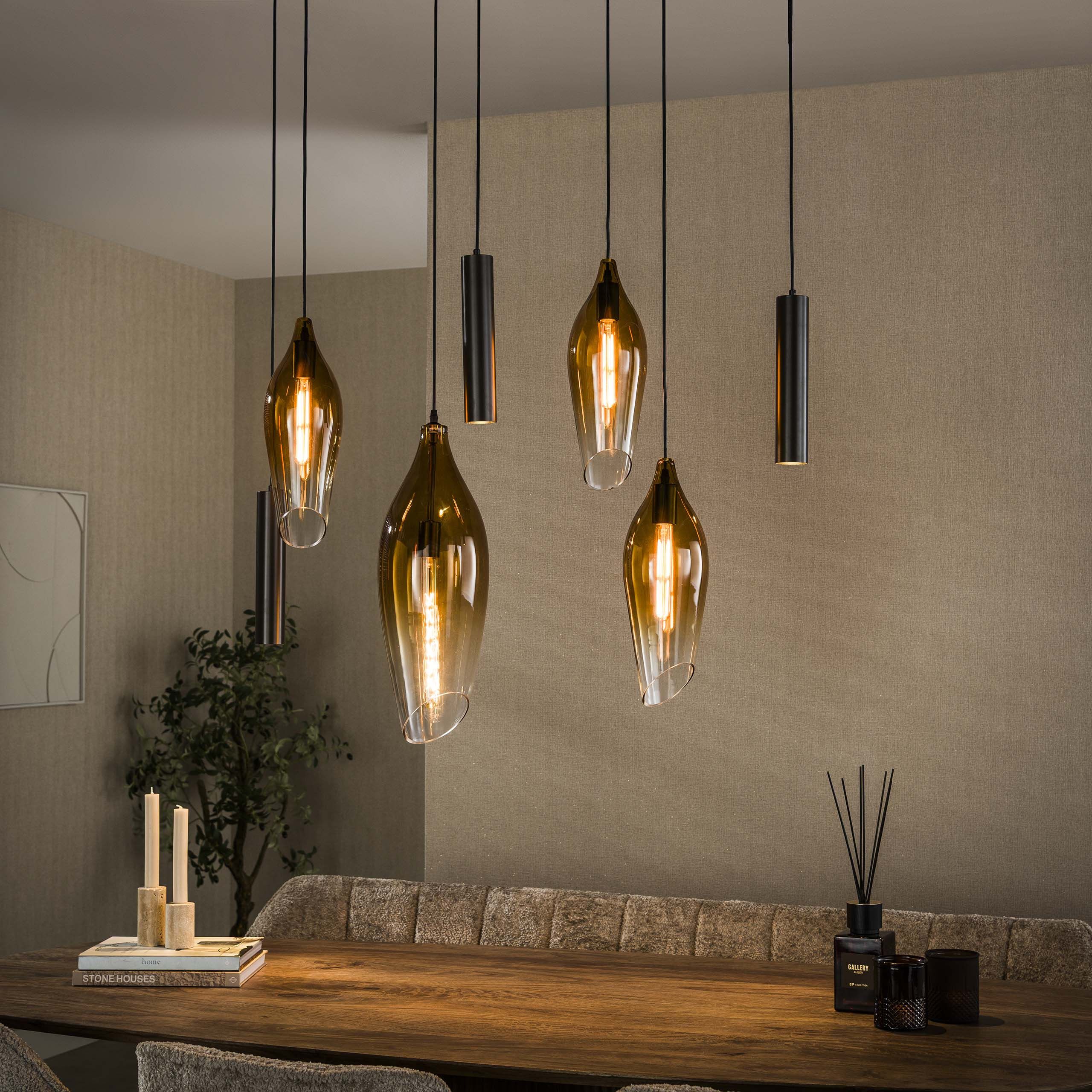 Luvia Hanglamp van LifestyleFurn – Sienna Bruin, 4+3 lampen, modern metaal‑ en glasdesign
