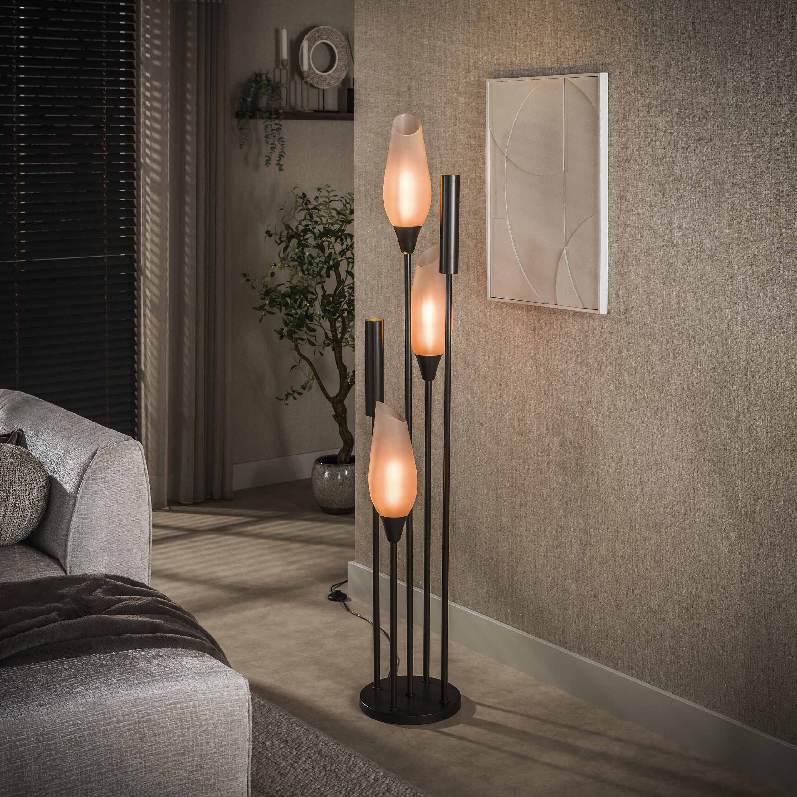 Luvia Vloerlamp met Frosted Glas – Sienna Bruin, 5‑lampen