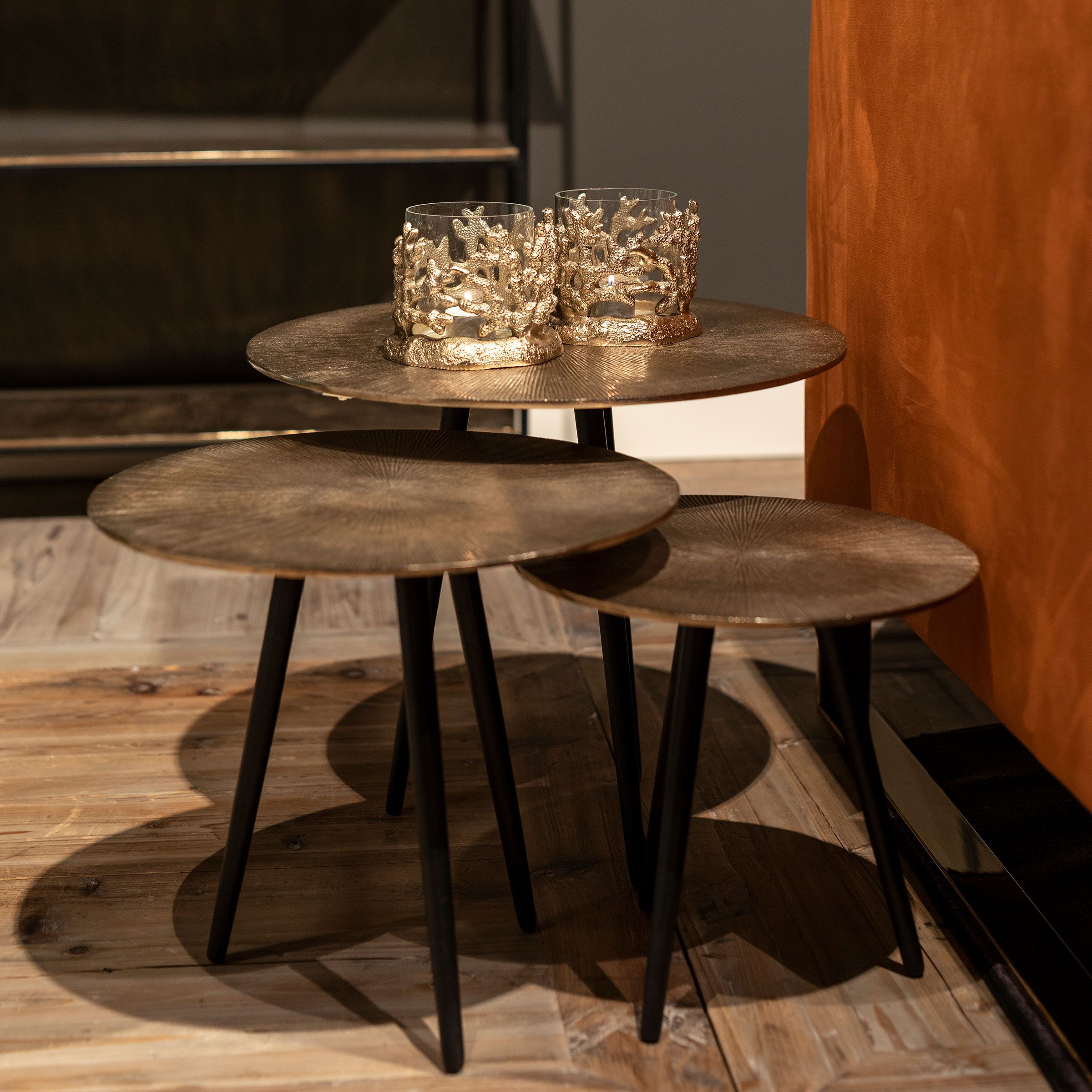 Luxe Richmond Vittorio Salontafelset – 3 ronde tafels in champagne goud