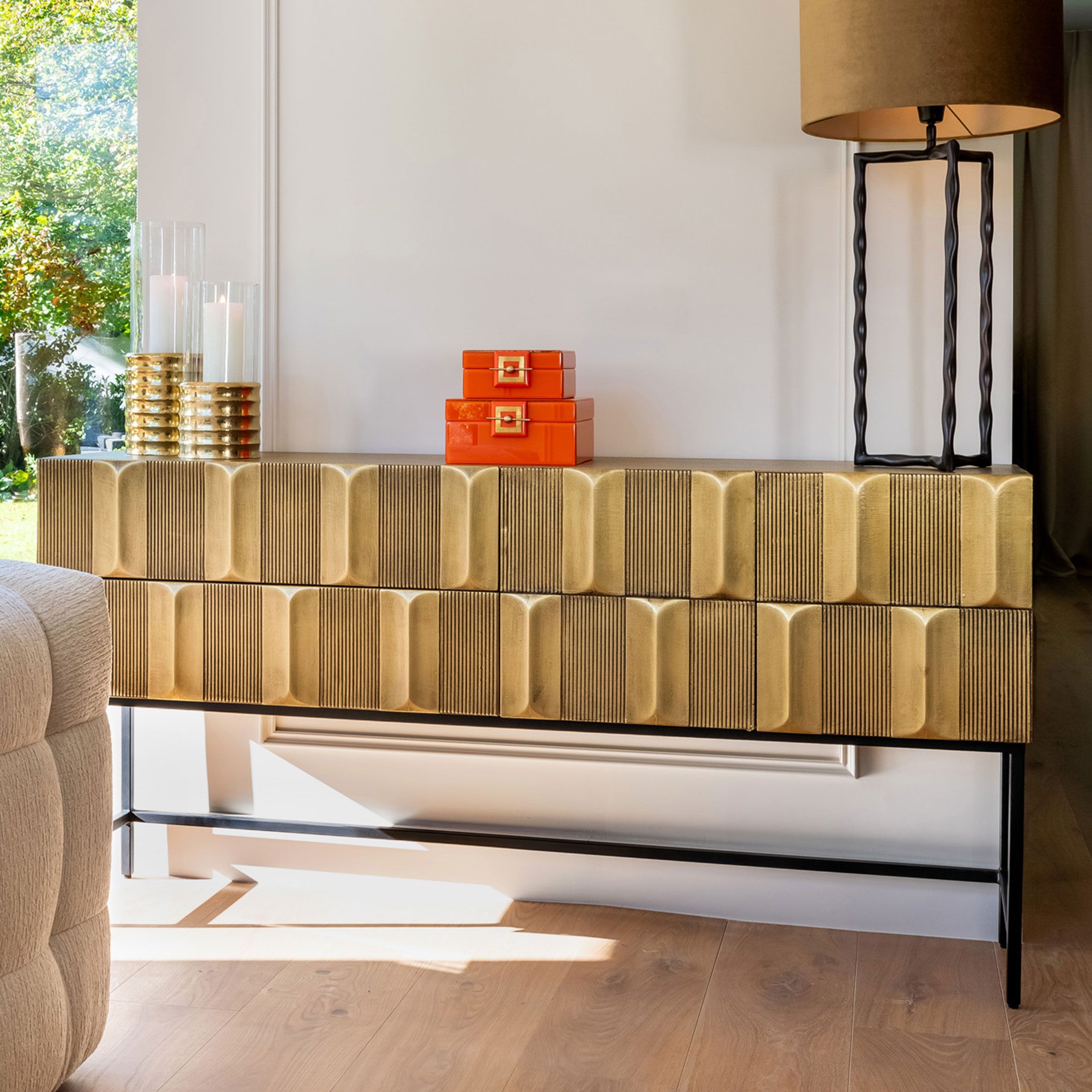 Luxueus gouden dressoir Jaxx 160 cm – elegante opbergoplossing voor je woonruimte